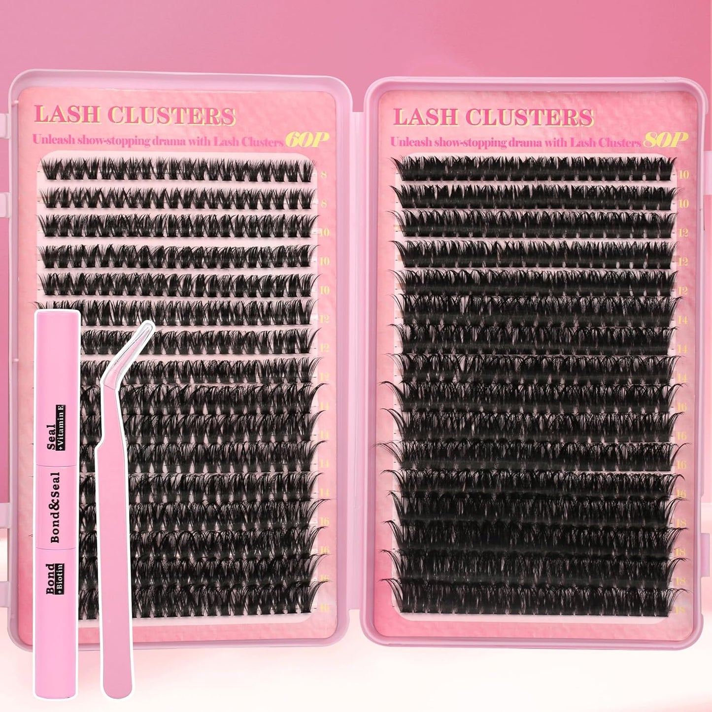 Lash Extension Kit - 640 Pcs Volume C Curl Eyelash Clusters | DIY Cluster Extensions with Bond & Tweezers