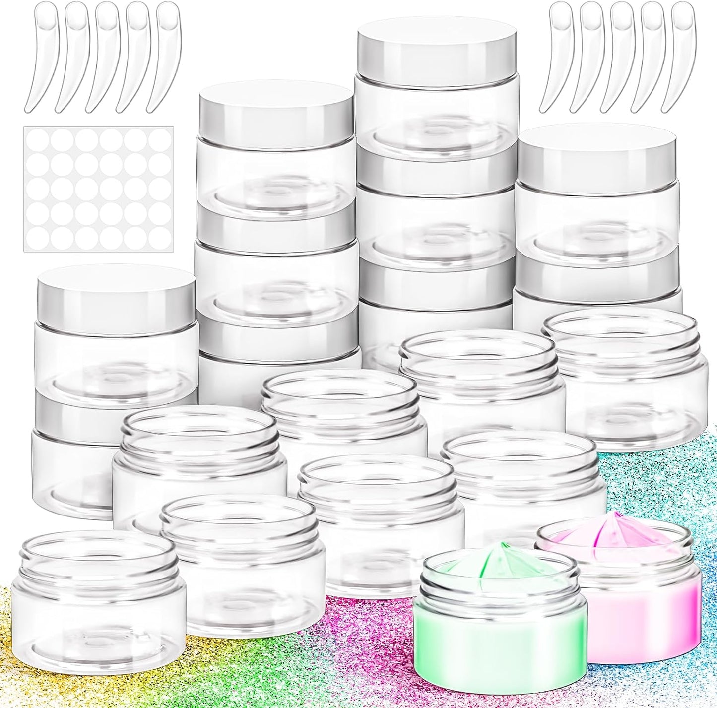 Amber Plastic Jars - 20 Pack 1oz Refillable Makeup Containers | Leakproof Travel Jars for Cream, Lotion, Powder