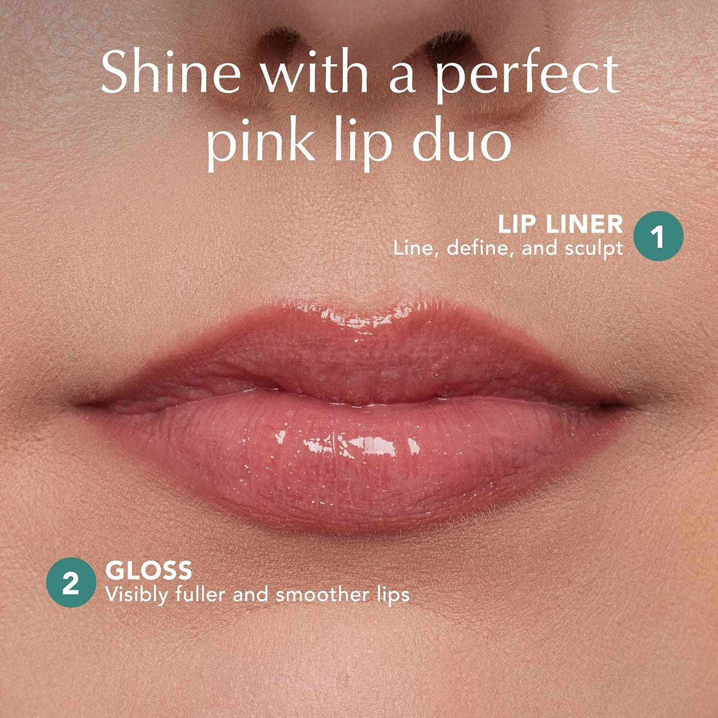 Perfect Pink Pout Lip Gloss & Liner Set | Vegan Lip-Plumping Peptide Gloss & Long-Wearing Liner - Pink Mauve