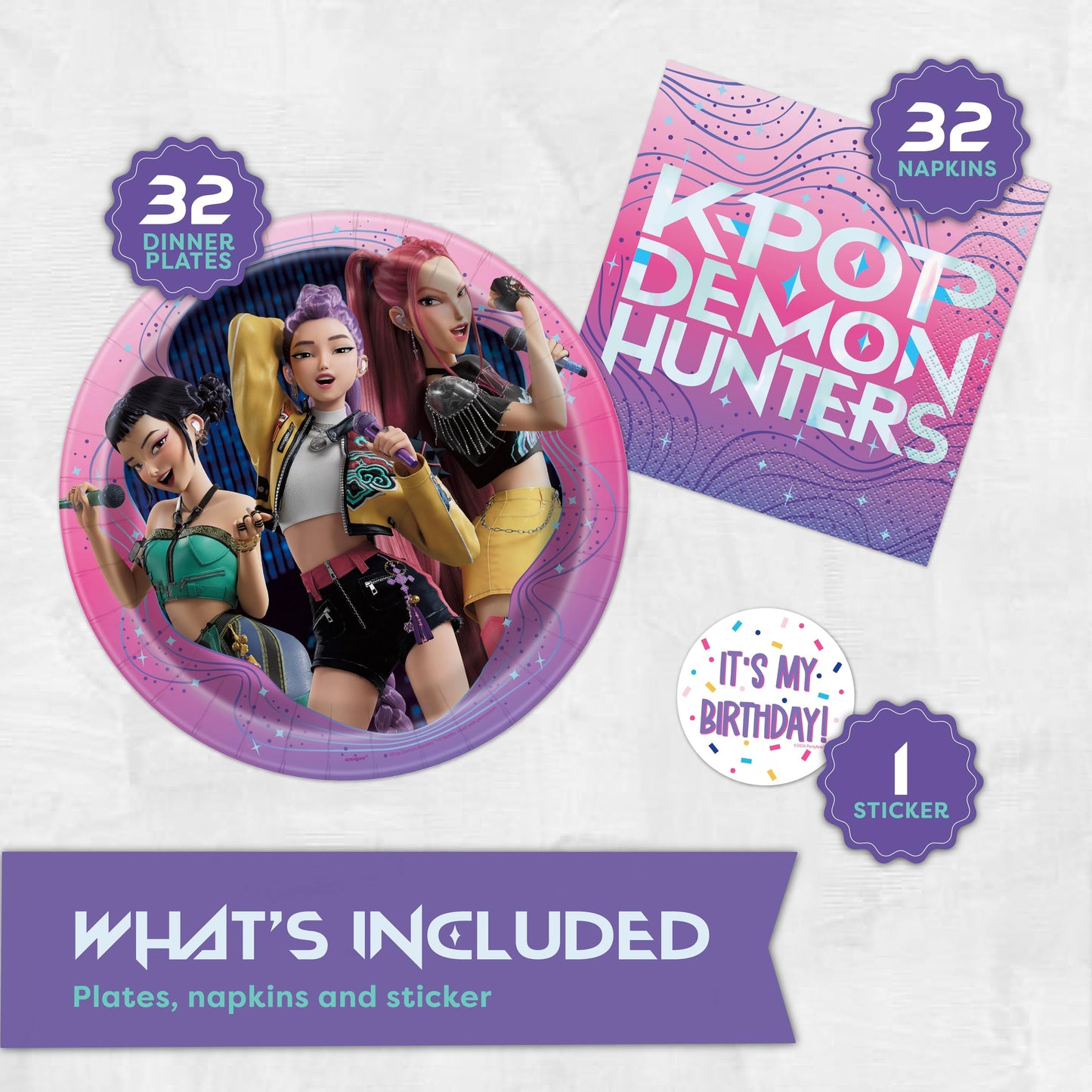 Unique KPop Demon Hunters Plates and Napkins for 32 | KPop Demon Hunters Birthday Decorations for Party | Officially Licensed