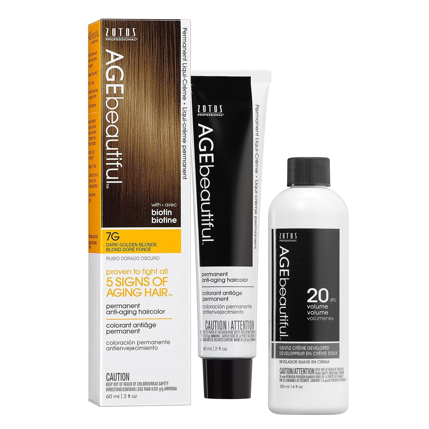 AGE Beautiful Permanent Hair Color Cream - 100% Gray Coverage Hair Dye with Biotin for Fuller, Thicker Hair | Professional Salon Quality