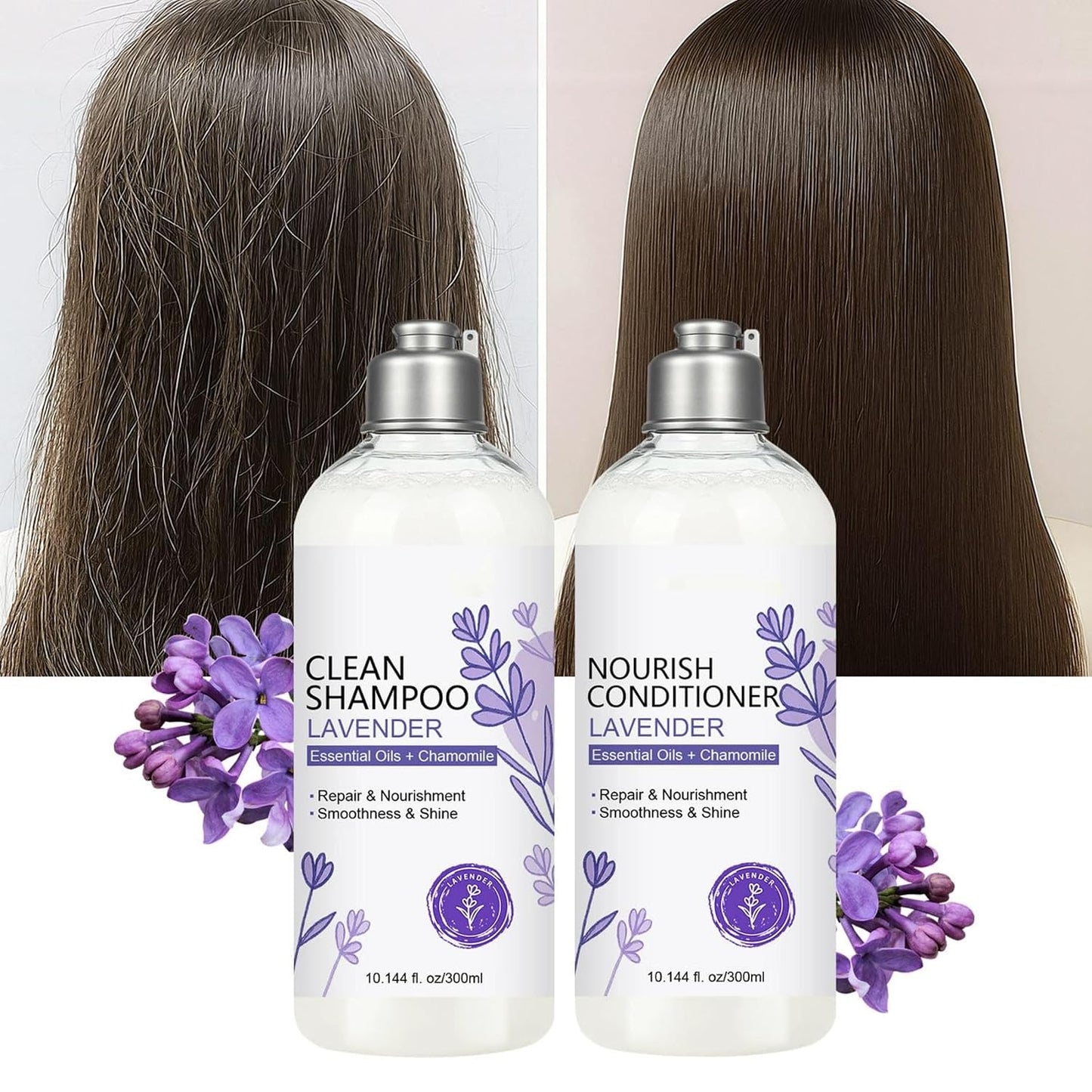 Lavender Shampoo & Conditioner Set - Nourishing Hair Care with Essential Oils | Deep Hydration & Silky Shine for Dry Hair