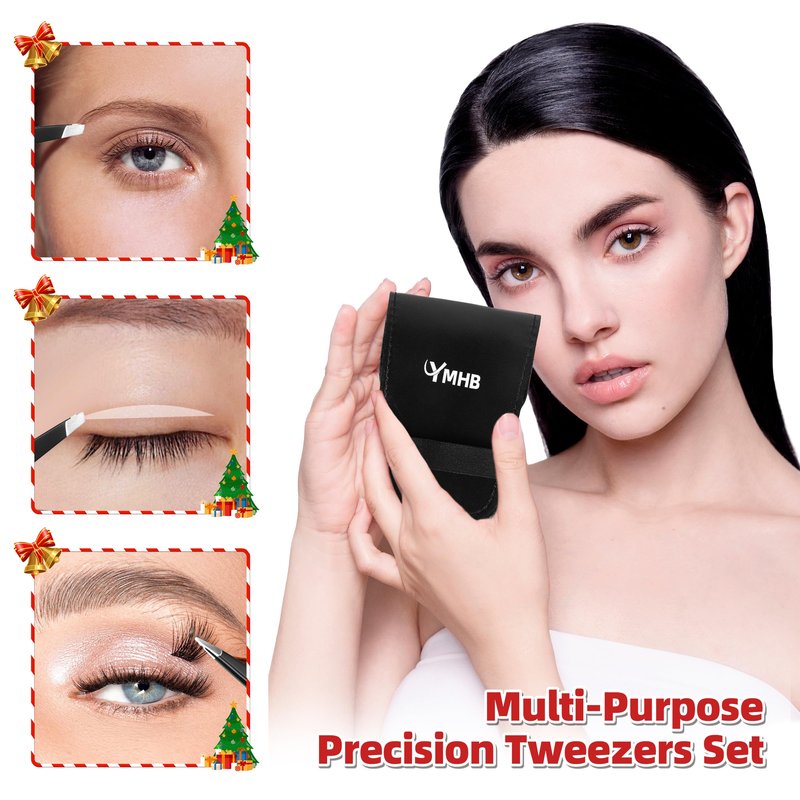 Tweezers Set - 4Pcs Stainless Steel Eyebrow Tweezers, Great Precision for Facial Hair, Splinter and Ingrown Hair Removal Gifts for Women, Christmas Stocking Stuffers Gifts for Adults Men Women