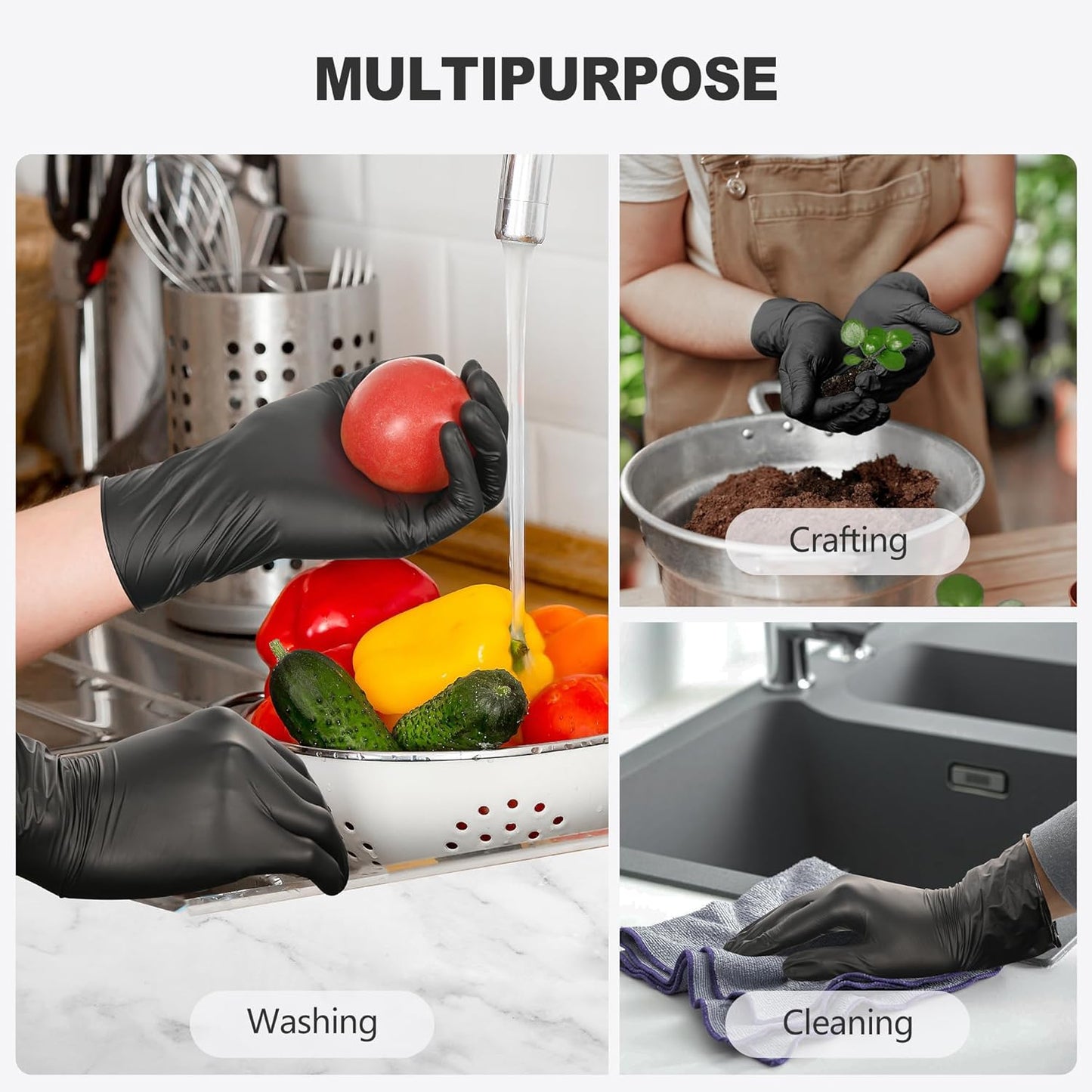 Black Vinyl Disposable Gloves - Food Grade, Latex Free & Powder Free | Ideal for Cooking & Cleaning