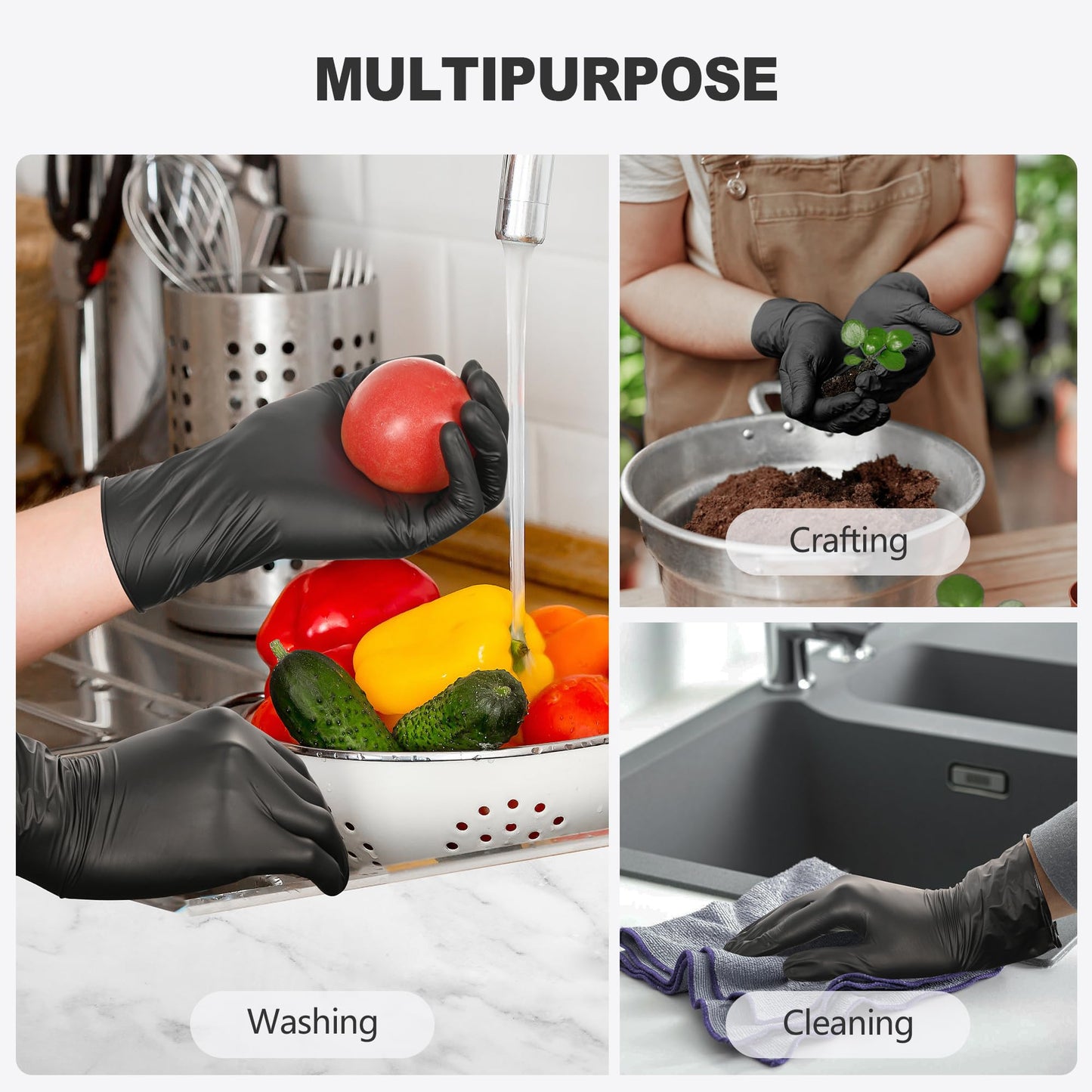 SWIFTLITE Black Vinyl Gloves, Food Grade Gloves Disposable Latex Free & Powder Free, Guantes for Cleaning Cooking Food Prep (100, Medium)