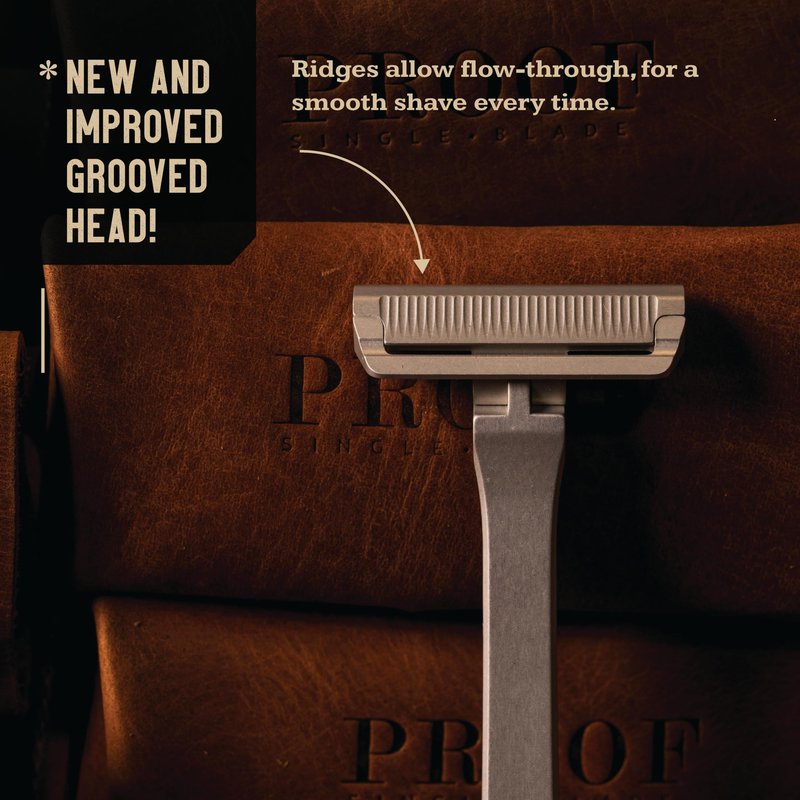 Proof Benchmark 1.0 Single Blade Razor for Men, Machined Aluminum Metal, Made in USA Single Edge Safety Razor with Pivoting Head & Magnetic Cap for Easy Blade Replacement, Includes Leather Case