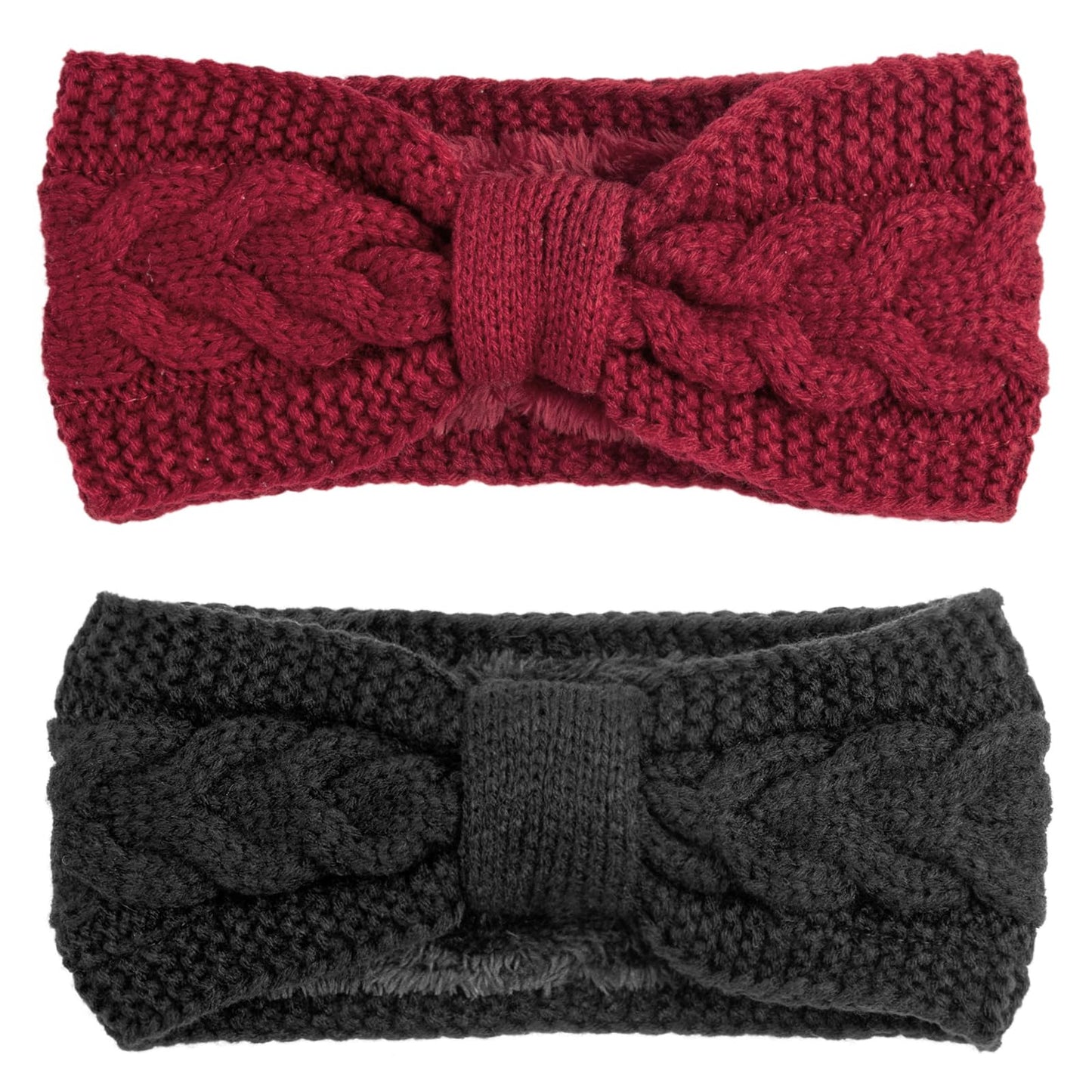 DRESHOW Winter Headbands for Women Wool Crochet Ear Warmer Headband Soft Knit Chunky Turban Stretch Thick Fuzzy Head Wrap