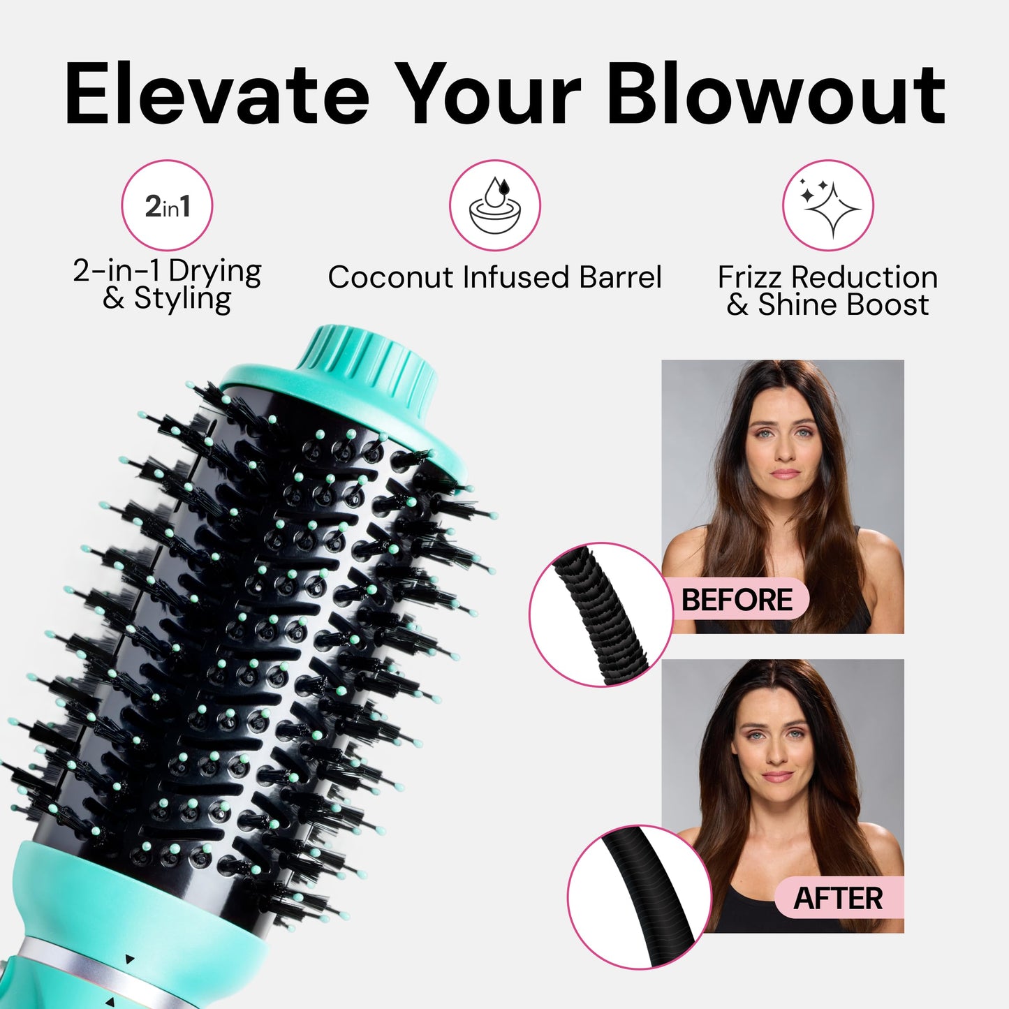 L'ANGE HAIR VolumeBoost 60mm 2-in-1 Ceramic Volumizing Brush Dryer | Fast Drying & Styling for Frizz-Free, Voluminous Blowouts | Ceramic-Coated Barrel (Blue)