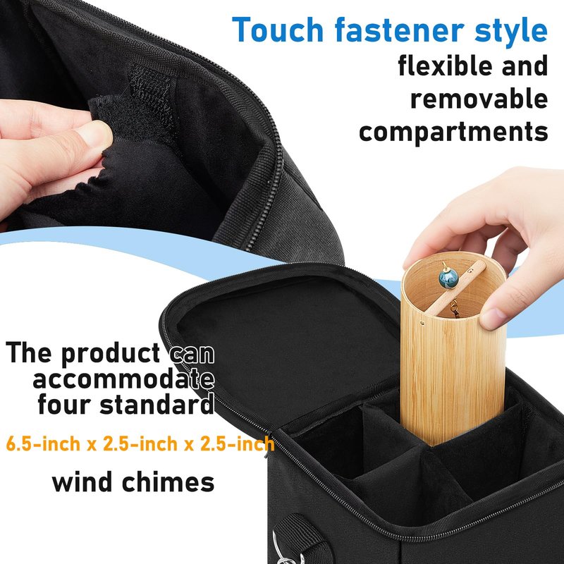 Sunnymove Universal Chimes Case Bag Hold up to 4 Chimes Accessory for Sound Healing Meditation Toolkit Protective Carrying Transport Travel Gig Bag for Wind Chime (Not Included), 8x8x8 Inch(Black)