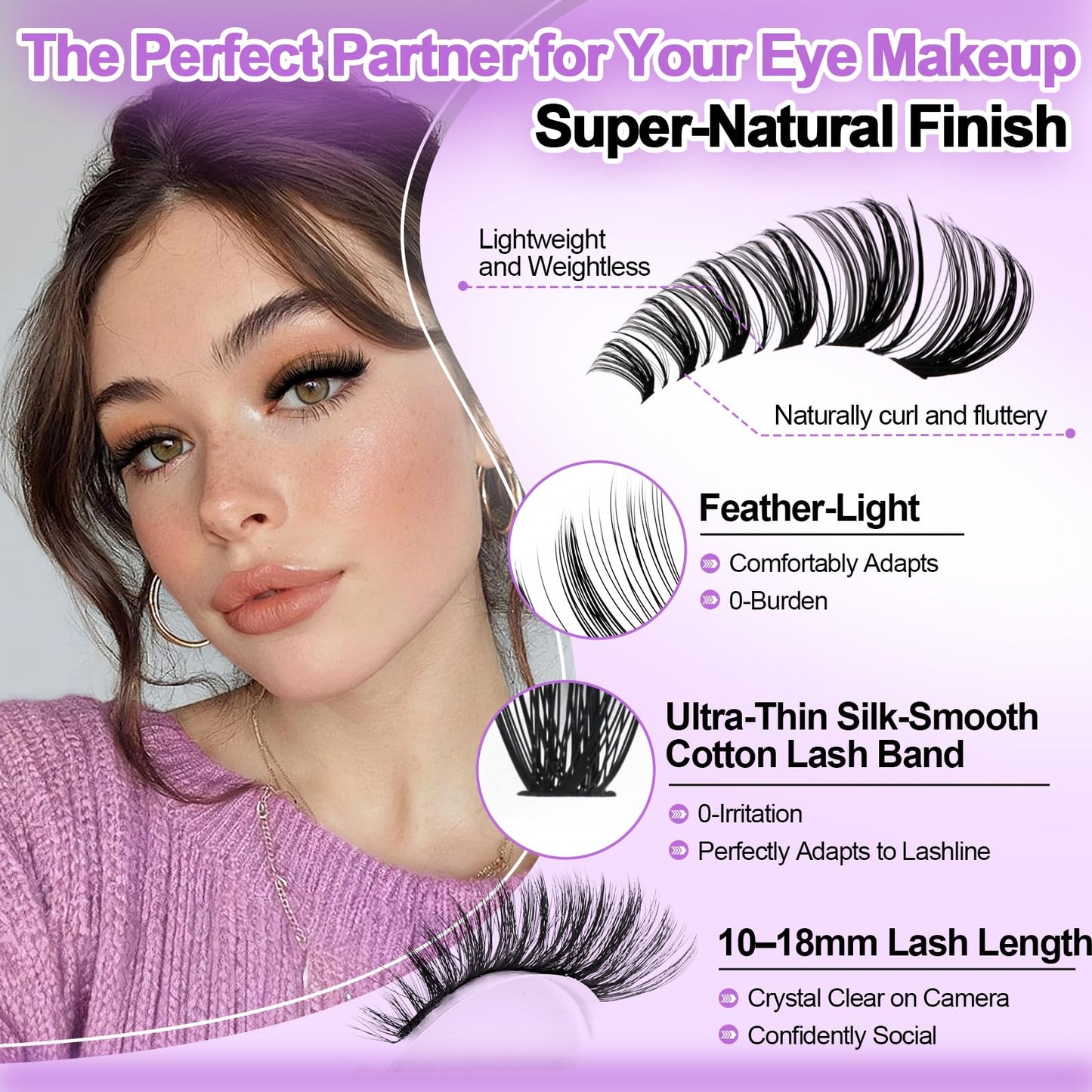 Wendy Lash Clusters Kit With Bottom Lashes 30D+40D+40D+50D+60D+80D 880-Pcs Fluffy Eyelash Clusters D Curl Lashes Extension Soft Eyelash Extension Kit Wispy Natural DIY at Home