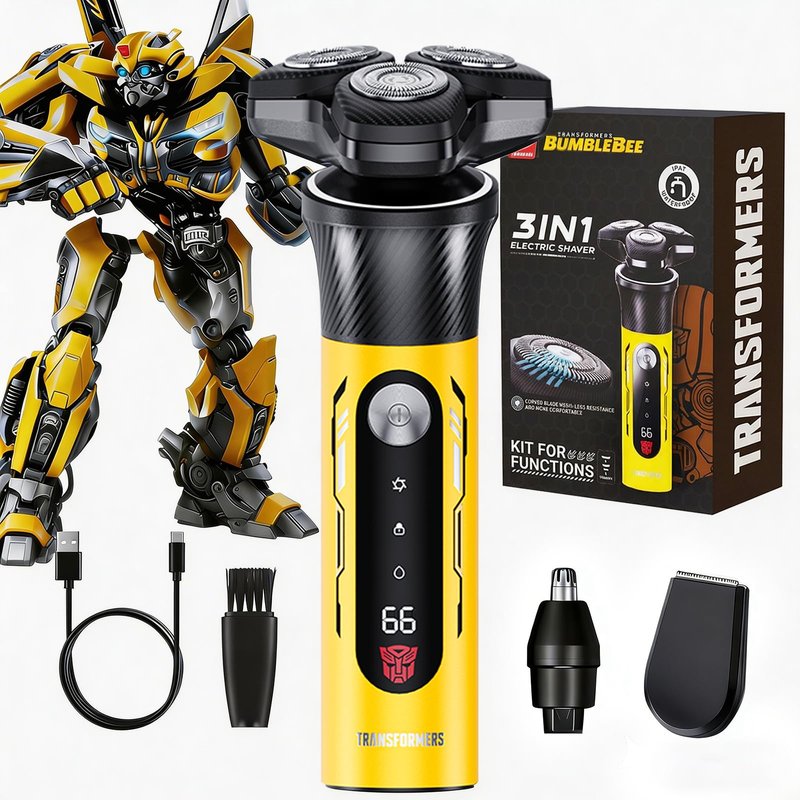 TRANSFORMERS Electric Razor for Men, 2-Speed Adjustable Shaver, IPX7 Waterproof, USB-C Fast Charging, LED Display, Smart Anti-Snag Beard Trimmer for Sensitive Skin, Mens Grooming Gift (Yellow)