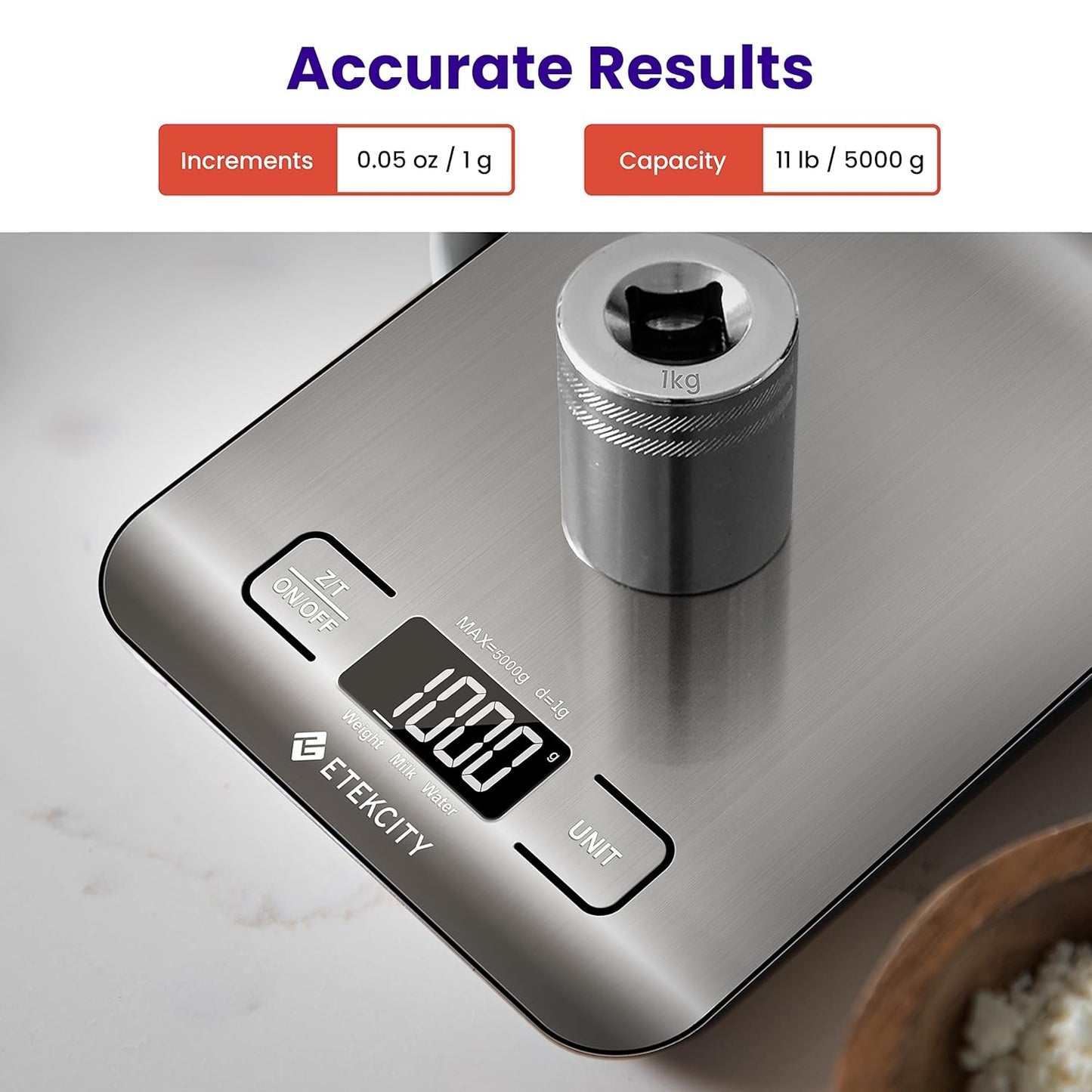 Digital Kitchen Scale - Accurate Grams & Ounces Measurement for Weight Loss, Baking & Meal Prep | Medium 304 Stainless Steel
