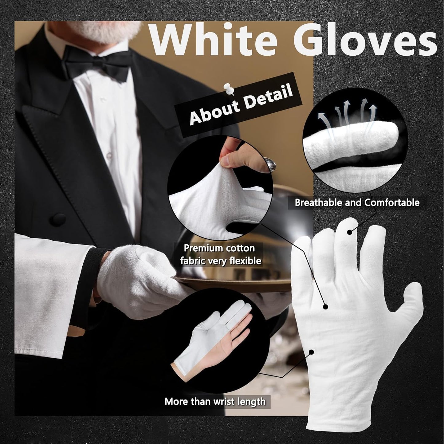 White Cotton Gloves for Men & Women - Soft Dust Protection for Art, Crafting, Eczema, and More | Large Size