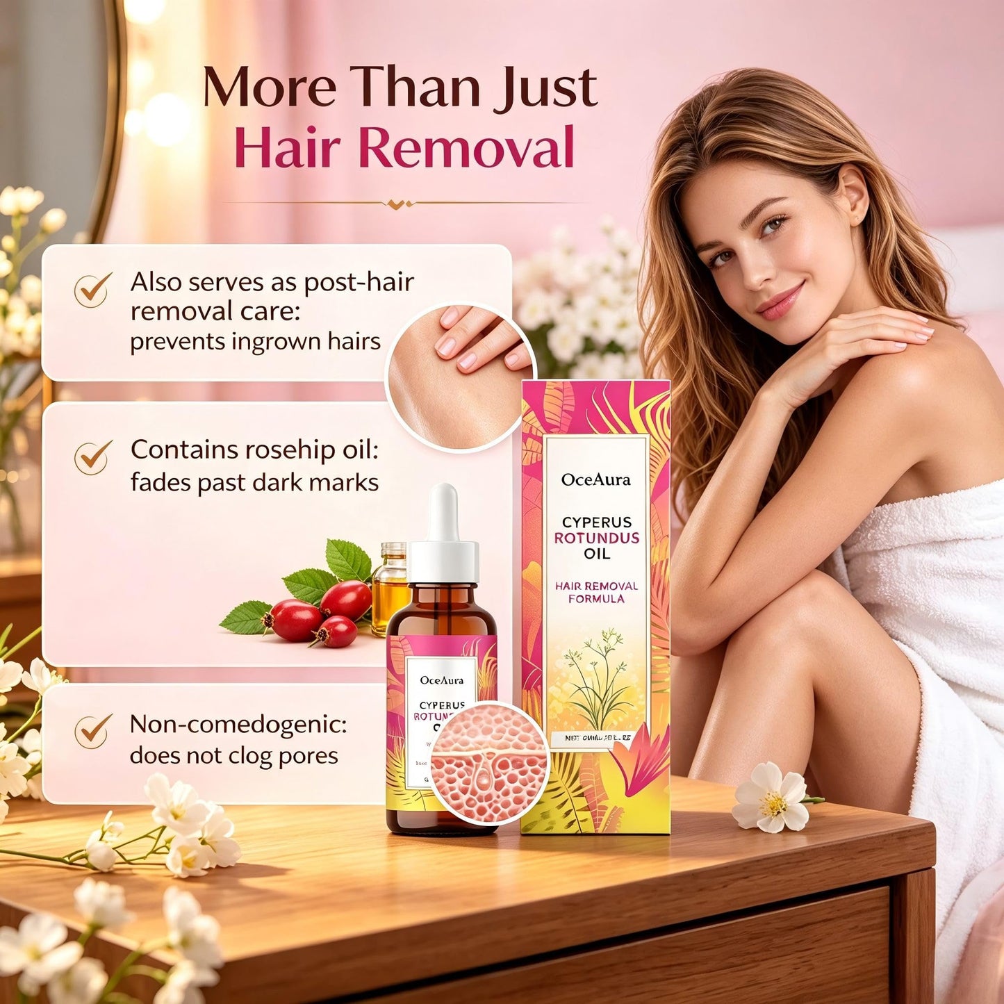 Cyperus Robundus Oil,Natural Cyperus Rotundus Oil for Hair Removal,Cyperus Rotundus Oil for Hair Removal Care,Moisturizing&Soothing Cyperus Oil Soothes Skin,Fit All Skin Types,Leaves Skin Smooth-60
