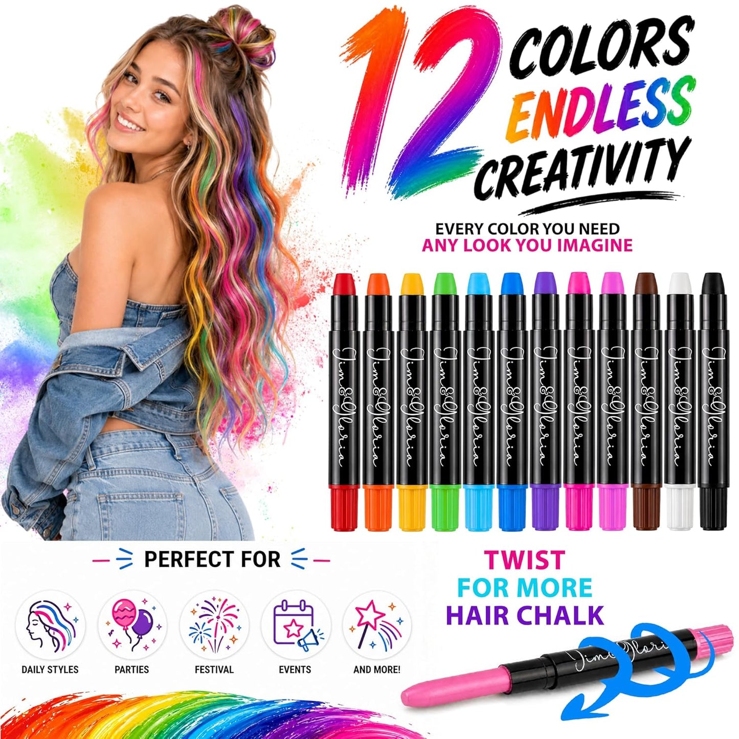 Dustless Hair Chalk for Girls - Washable Temporary Hair Color | Fun Makeup Kit for Teens & Adults