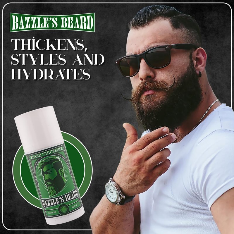 Bazzle's Beard Thickener – Beard Growth Kit & Balm with Biotin for Hair Growth for Men, Infused with Oat Protein for Medium Hold and Light Fragrance, Facial Hair & Mustache Styling Balm Conditioner
