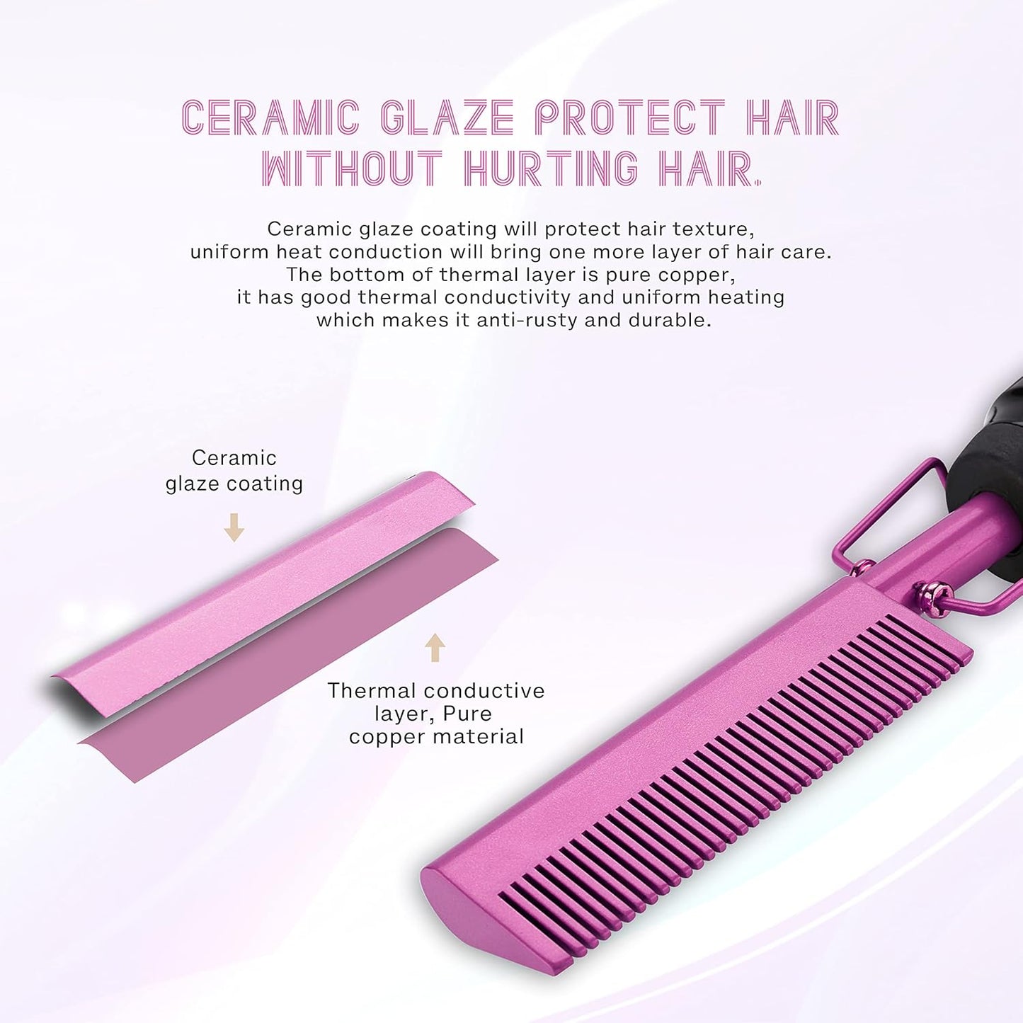 Electric Hair Straightening Comb - Ceramic Flat Iron Brush for Natural Black Hair | Anti-Scald Portable Design