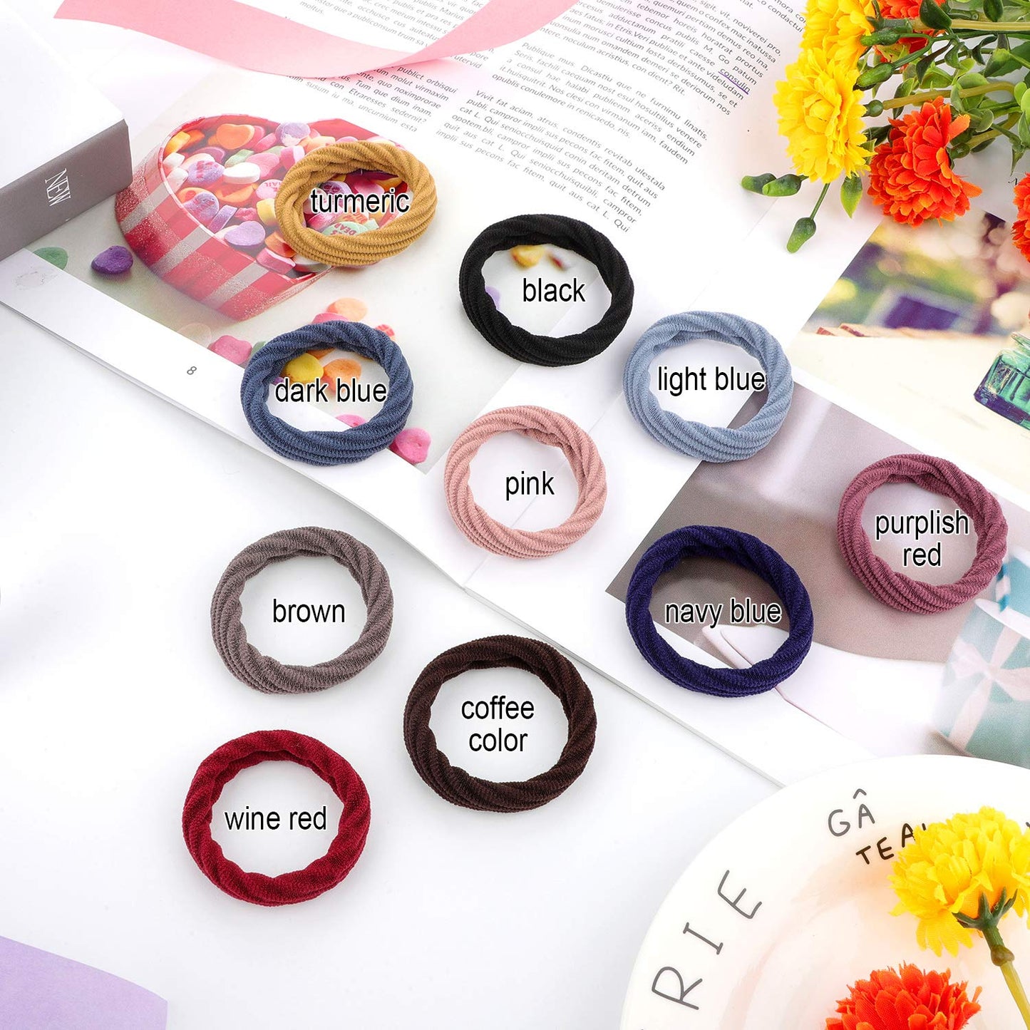 Seamless Hair Ties - 60 Cotton No Crease Bands for Thick, Curly Hair | Lightweight & Highly Elastic, Mixed Colors