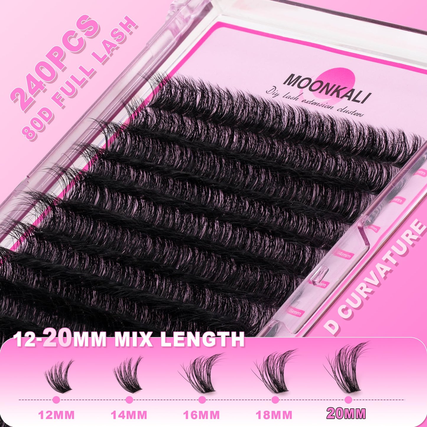 Lash Clusters Wispy 80D Eyelash Clusters D Curly 12-20MM Mix Length Cluster Eyelash Extensions Thick Volume Individual Lashes Clusters DIY Eye Lash Extension 3D Eyelashes Clusters Wispy By MOONKALI