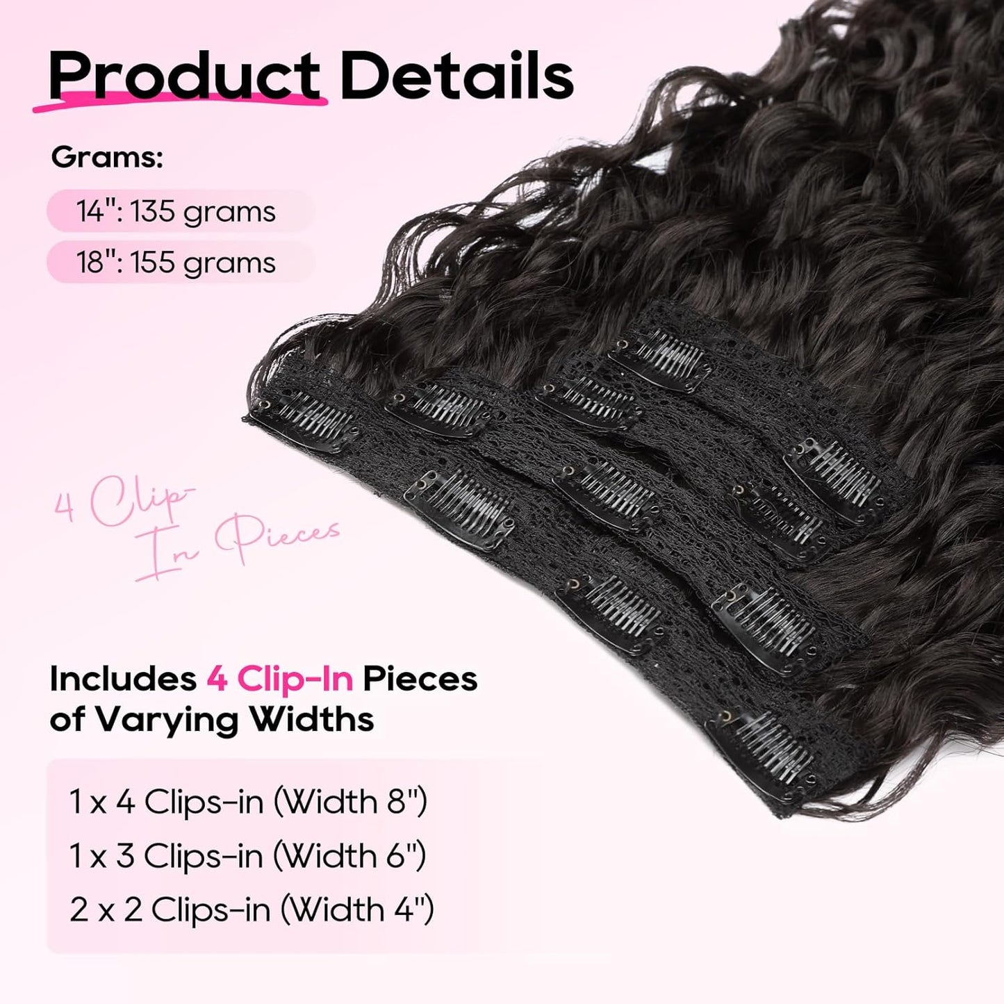 Curly Hair Extensions - 4PCS 18" Clip-In GoGo Curly Hairpieces | Silky Soft Natural Look - Black Brown