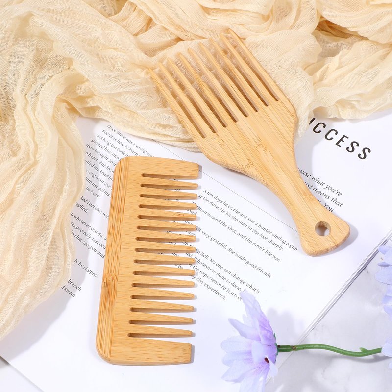 2 PCS Wooden Hair Pick Bamboo Hair Comb Pick for Beard Wide Tooth Comb Beard-Pick No Handle Wide Tooth Wooden Combs for Long Hairs Beard Women Men