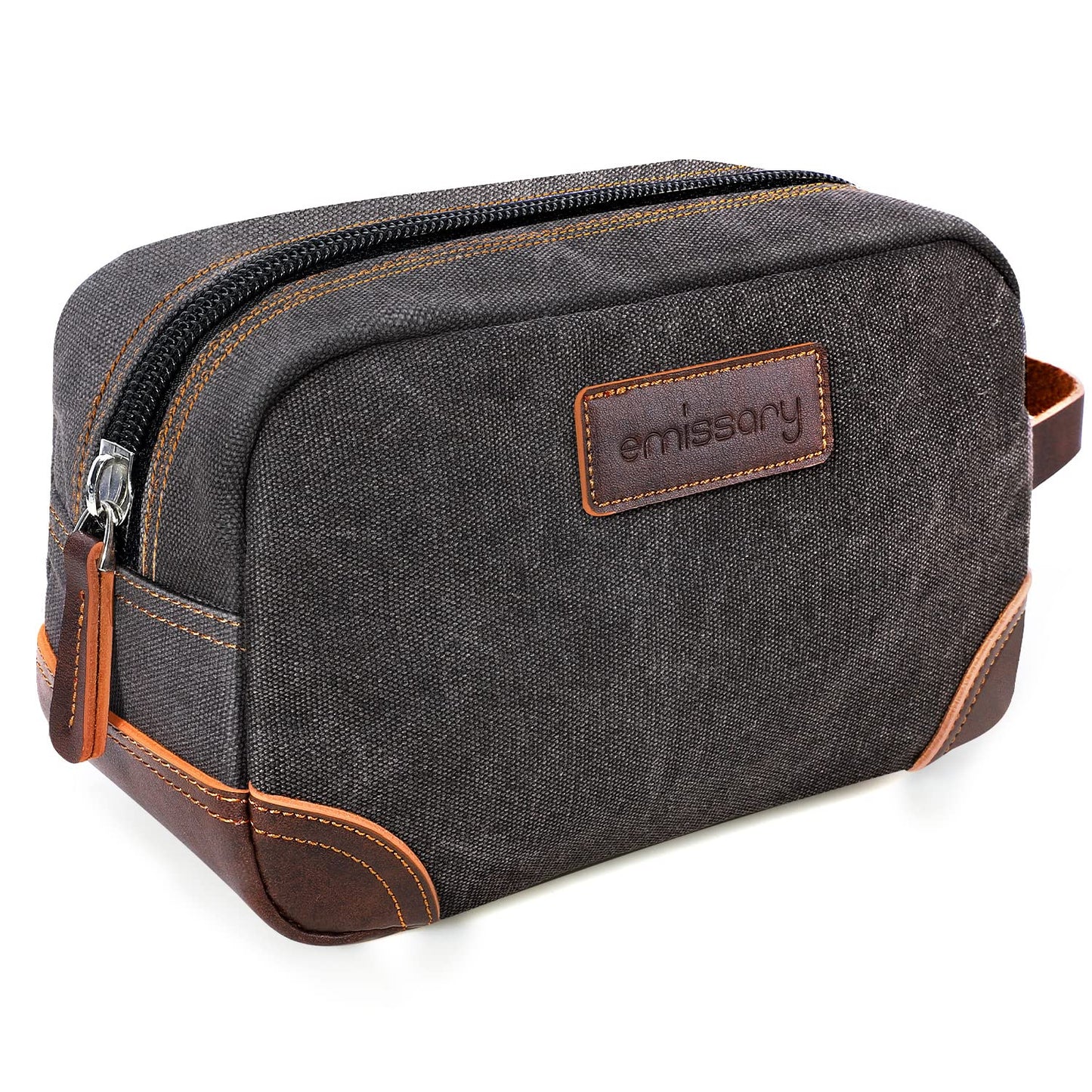 emissary Men's Canvas Travel Toiletry Bag, Leather Dopp Kit - Gray