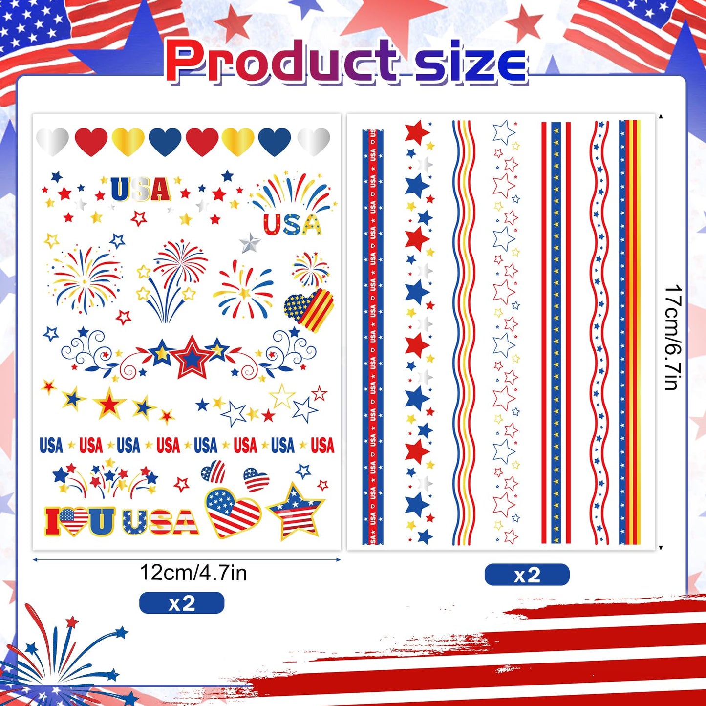 HOWAF 4th of July Body Tattoos, Women 4th of July Parade Outfit, Red White Blue Star Stripe Lace Temporary Tattoo Face Tattoo for USA 250th Anniversary Accessories, 250 Years of Freedom Favors