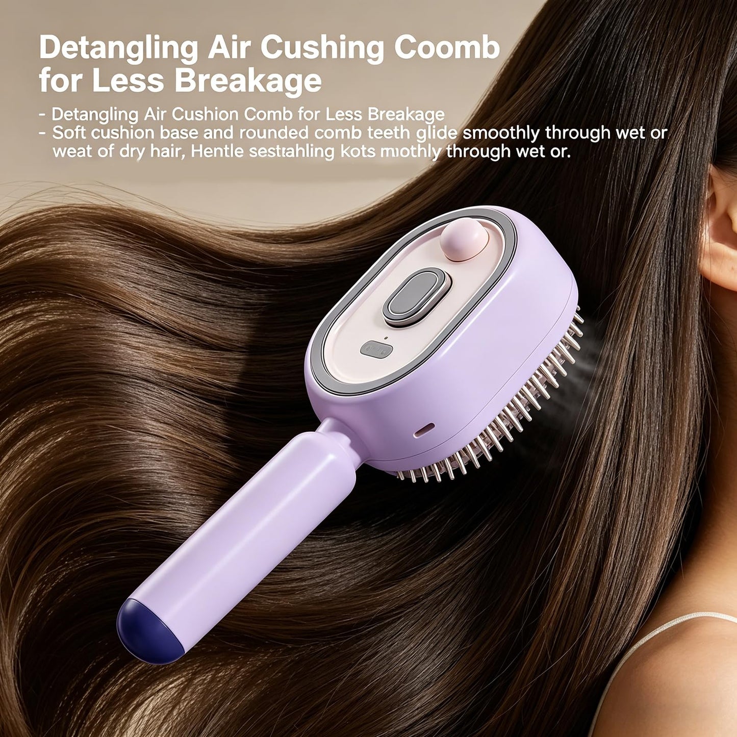 2026 Upgraded Electric Steam Hair Brush for Women, Rechargeable Spray Air Cushion Comb, Detangling & Anti-Static, Reduce Frizz, Smooth & Nourish for All Hair Types (Purple)