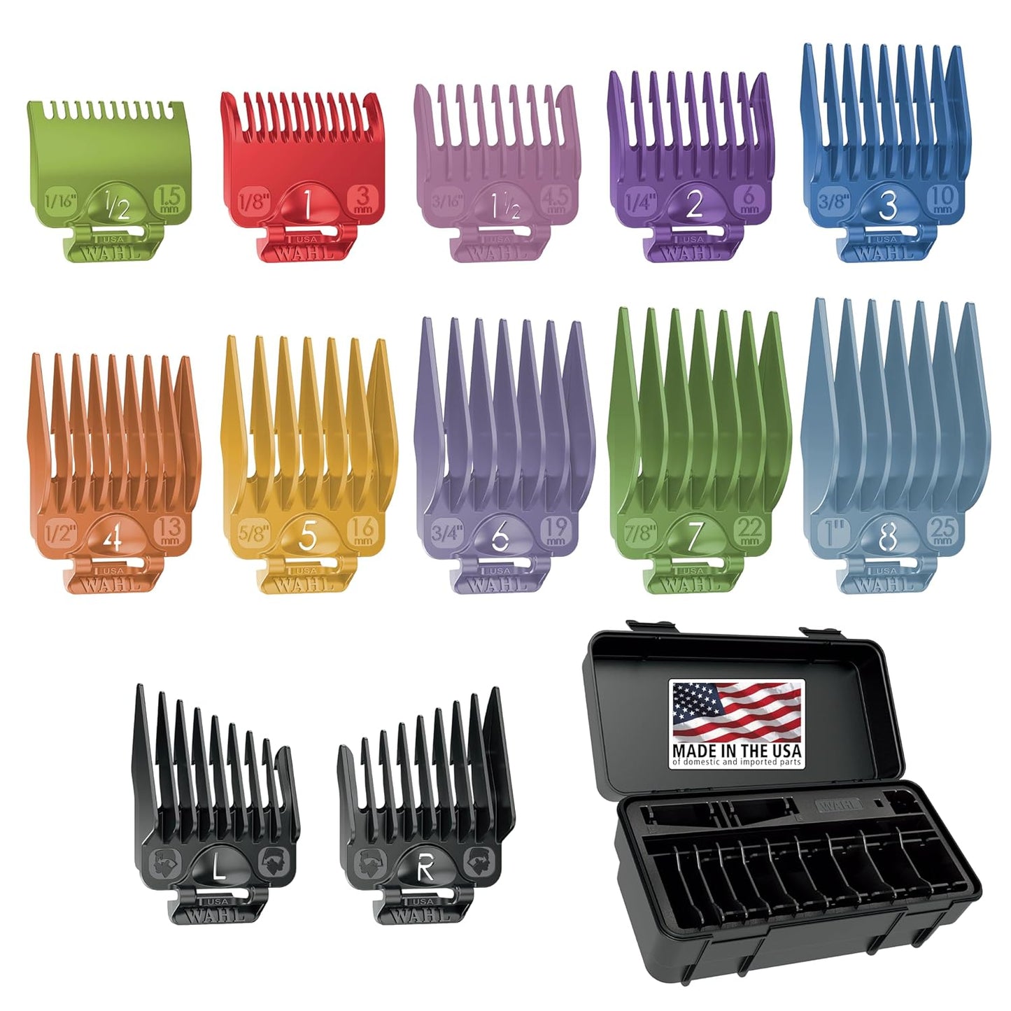 Wahl Clipper Secure-Fit™ Attachment Guard Kit | 14-Piece Color Pro Guide Combs Set