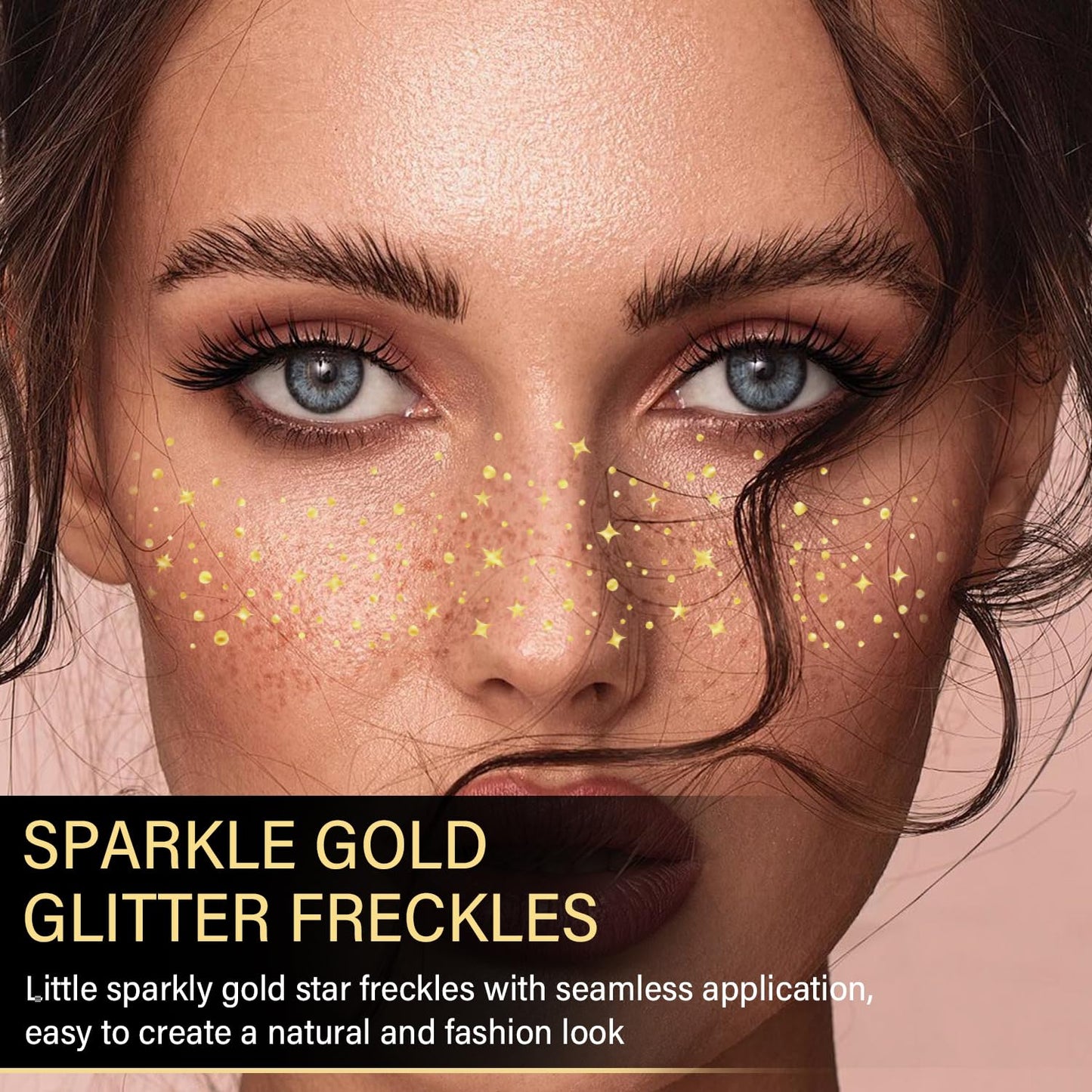 Gold Face Makeup Patches - 8 Pcs Glitter Freckles Temporary Tattoos | Waterproof Face Glitter for Women & Girls