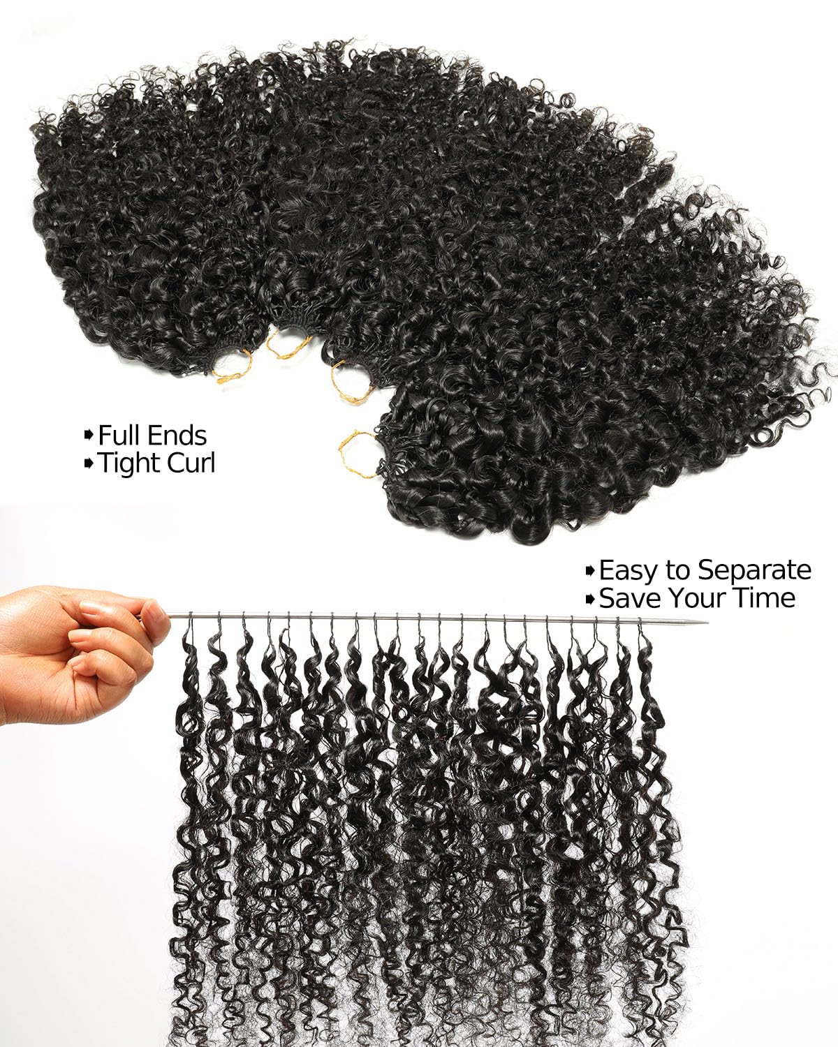 BEEOS Burmese Curly Human Crochet Hair 160g, Pre-Separated Knotless Invisible Crochet Human Hair Extensions for Women 20 Inch Natural Black
