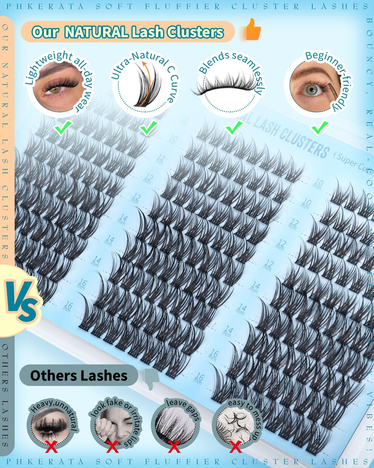Eyelash Clusters - Natural Wispy Lash Extensions 240 Pcs | DIY Soft C Curly 10-16mm Individual Lashes