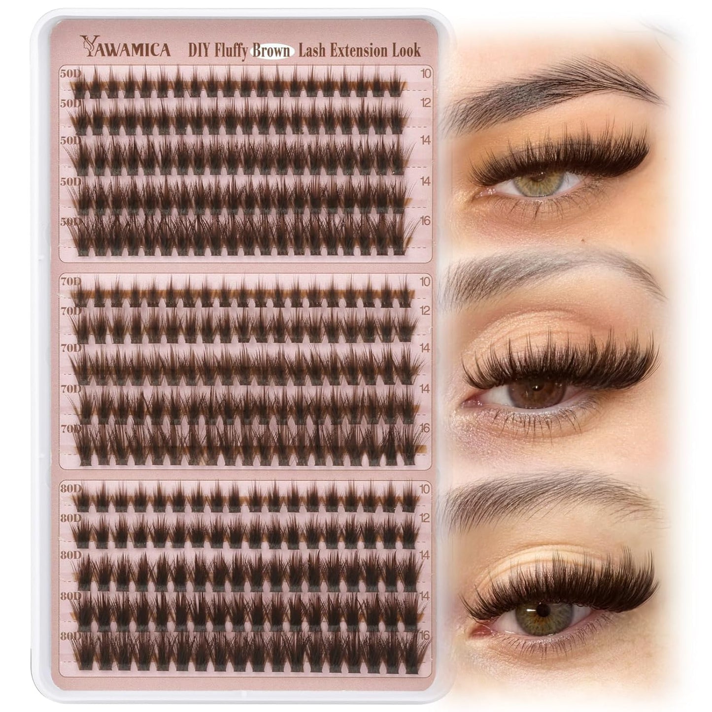 Eyelash Extension Kit - Fluffier Thick Volume 14-20mm D Curly Mink Lash Clusters | 240pcs DIY Individual Lashes with Bond, Seal & Applicator