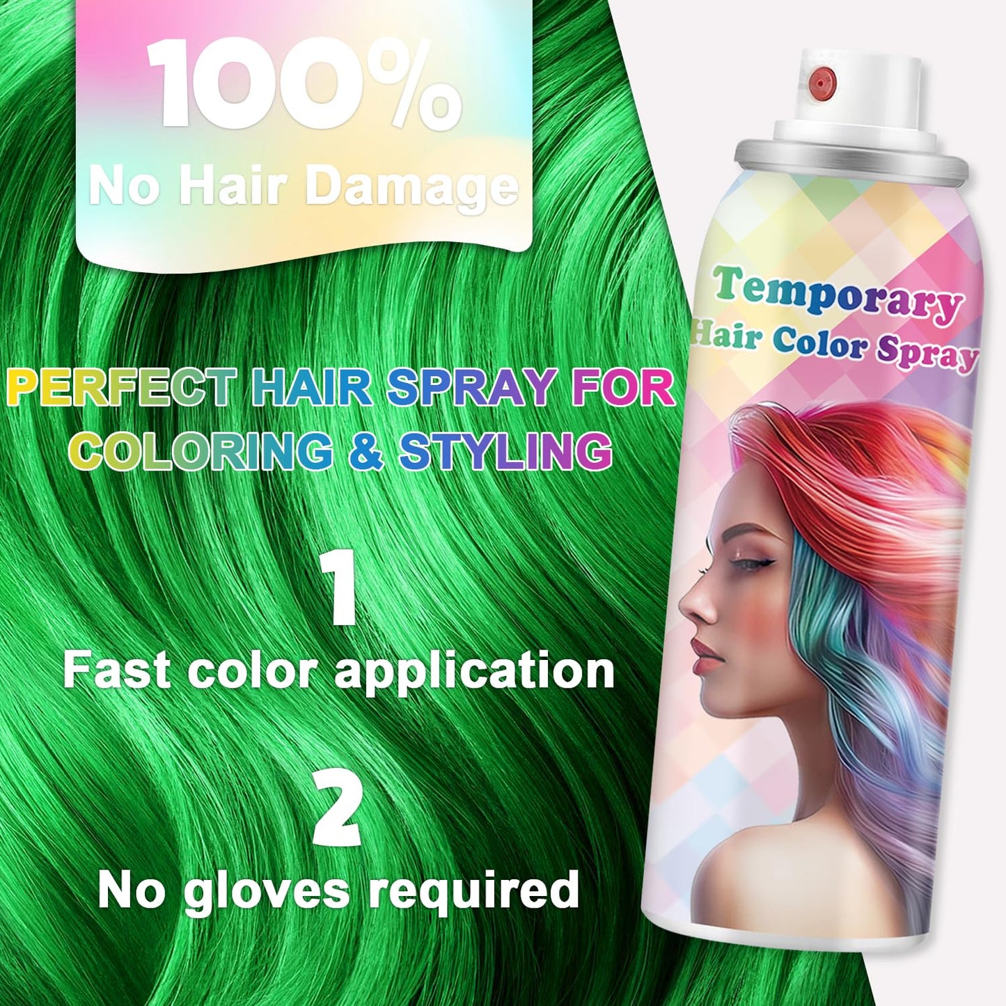Meilury ONE-TIME USE Hair Color Spray for Women and Kids, Temporary White Hair Spray for Crazy Hair Day, Christmas Halloween Cosplay Party, Washable Hair Dye 120ML (Green)