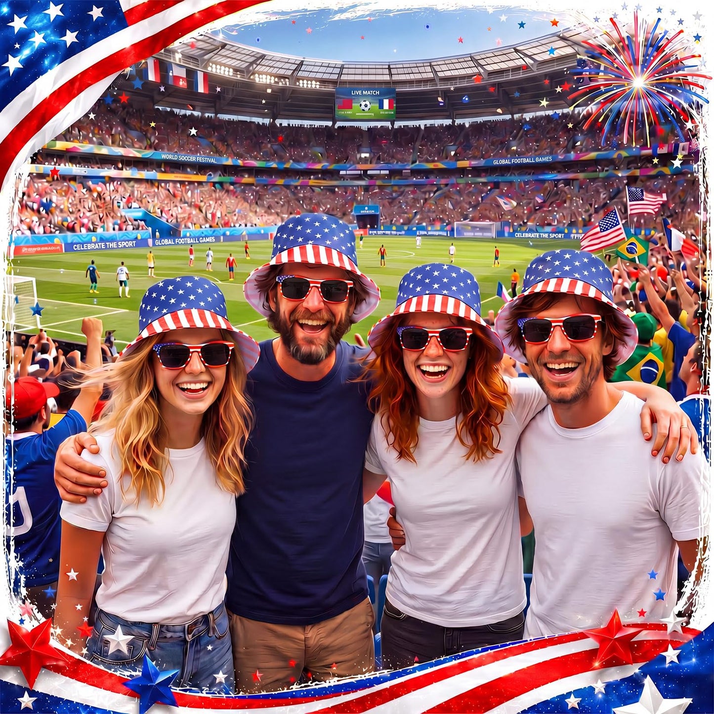 Chicingyou 24 Pcs 4th of July Accessories American Flag Hats and Patriotic Sunglasses Bulk USA Star Patriotic Cap Red White Blue Hats (Bucket Hats)