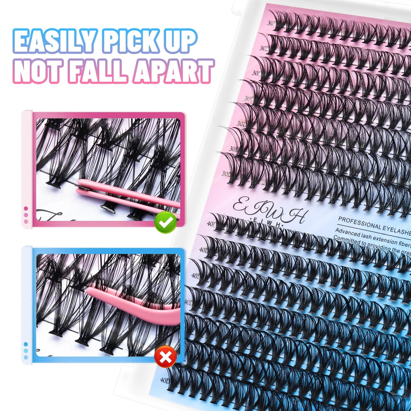 Lash Clusters Kit 280Pcs Individual Cluster Lash Extensions Kit 30D+40D Wispy Eyelash Clusters with Lash Bond and Seal and Tweezers and Nail stickers 8-16mm 2 Styles Mix Lashes Clusters Kit