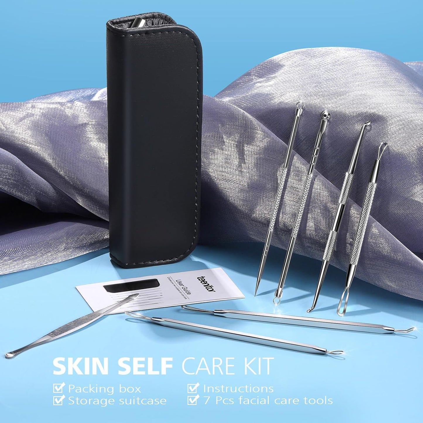 Pimple Popper Tool Kit - 7 in 1 Blackhead & Comedone Remover | Facial Extraction Tools