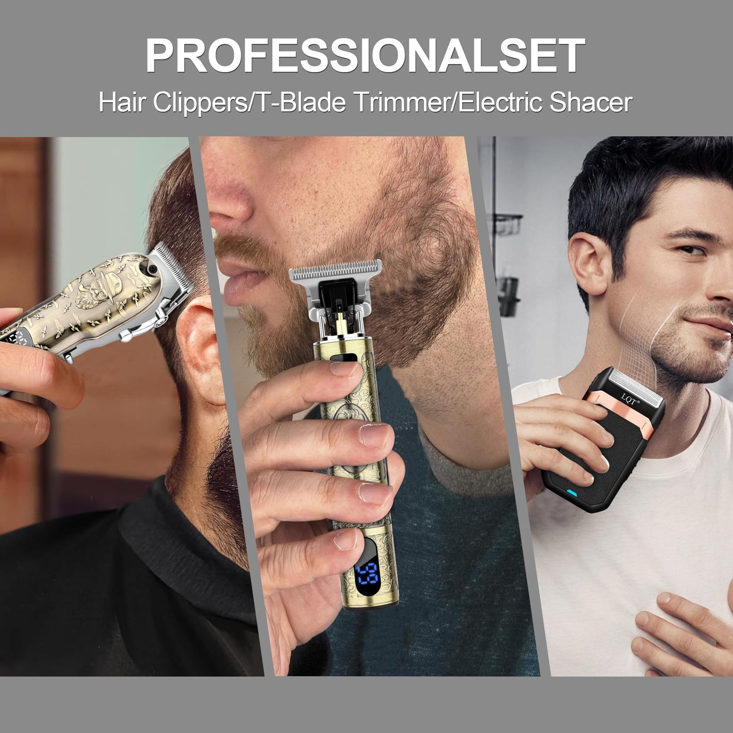 Hair Clippers Set for Men, Hair Clipper Trimmer with LED Display, Professional Cordless Hair Clipper Shaver Beard Trimmer, Hair Cutting Machine for Men, Holiday Gift for Him Father's Day Gift