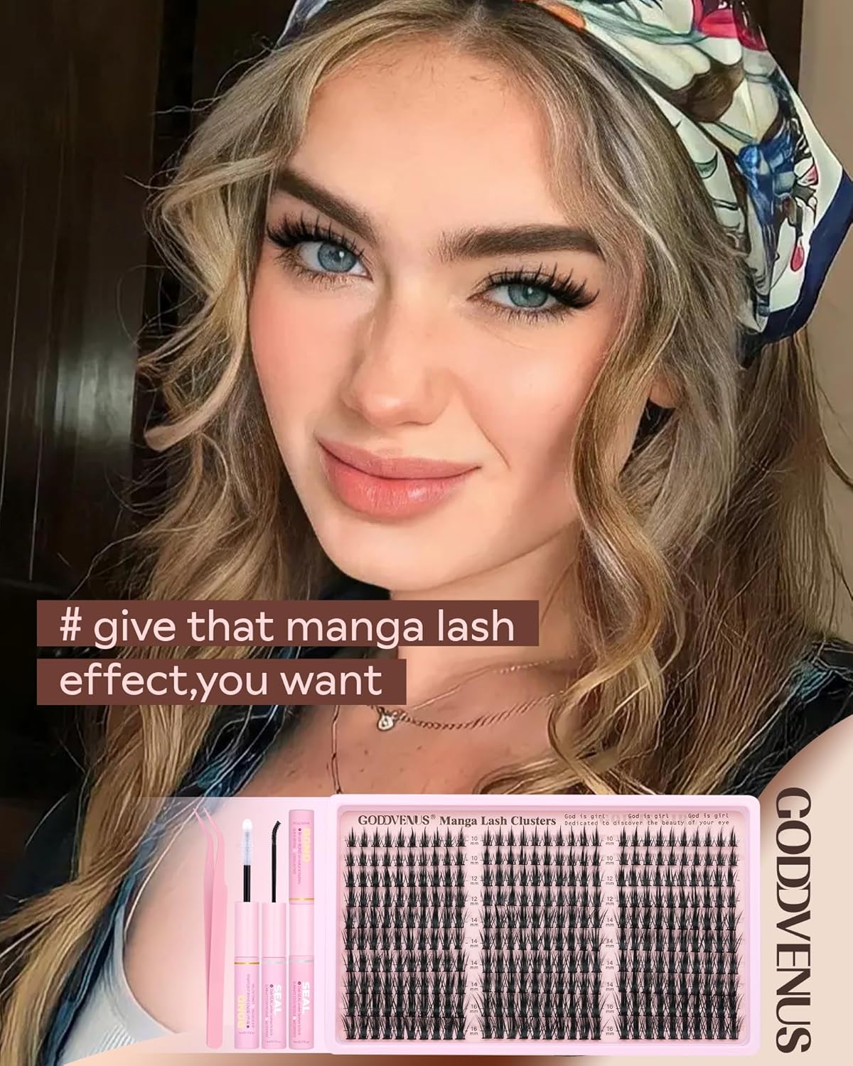 Goddvenus Manga Lash Clusters Kit - 300 Pcs Wispy Fluffy Eyelash Extensions | CC Curve 10-16mm for Anime Cosplay