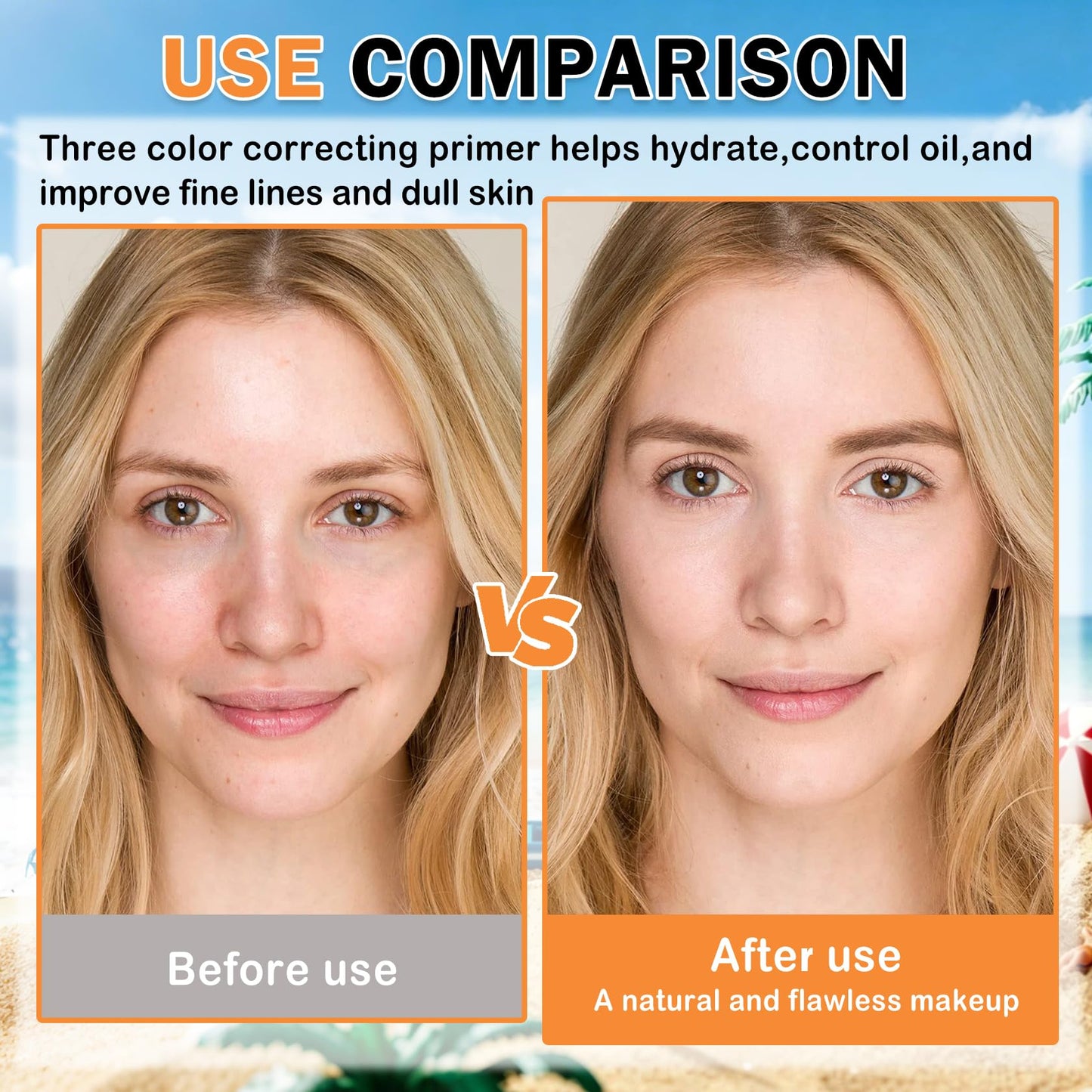 2PCS 3 In 1 Primer for Face Before Makeup SPF 50 Sunscreen with Sponge