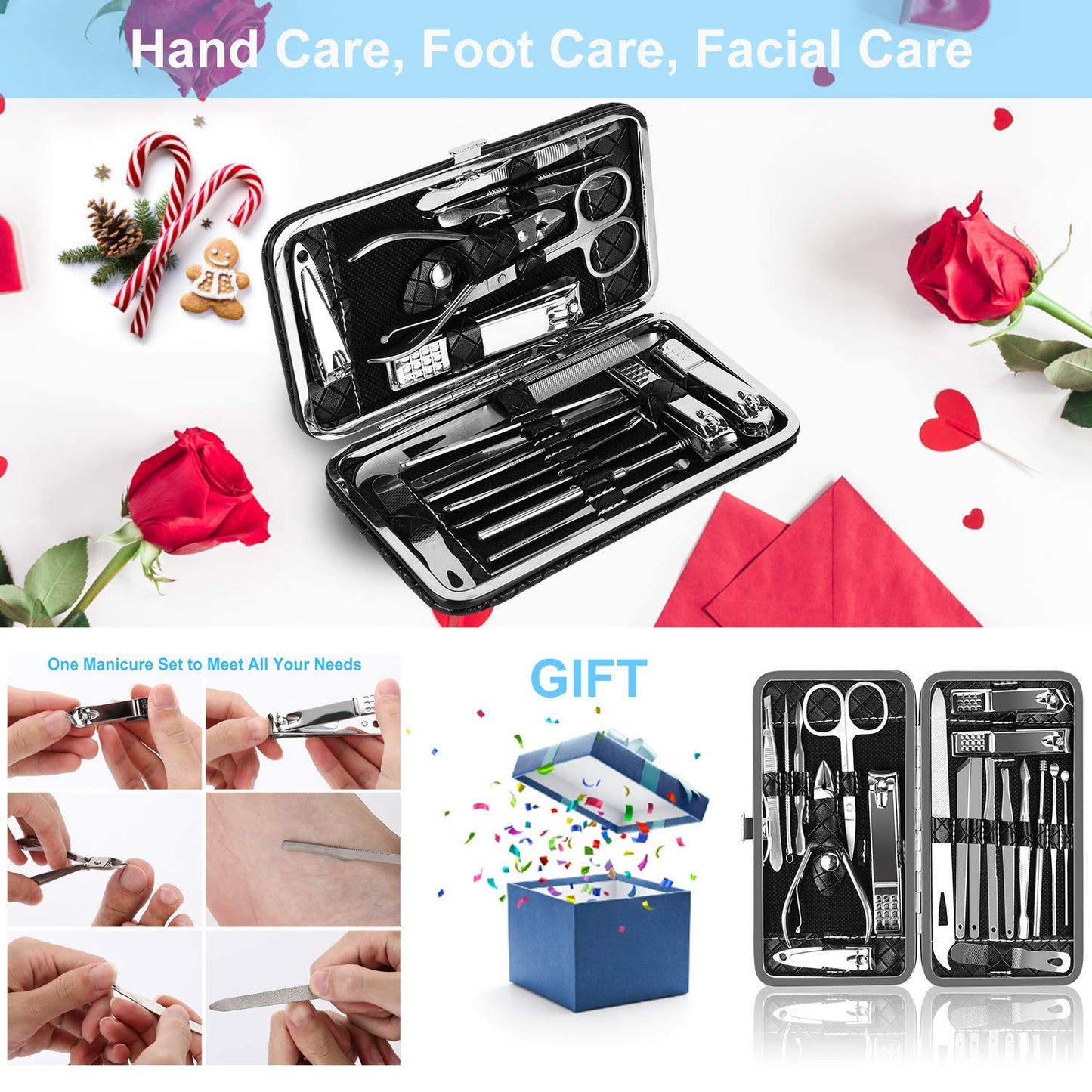 OKOM 19PCS Nail Clipper Set - Professional Manicure Nail Kit for Men Women, Stainless Steel Nail Clippers with Case, Fathers Day Gift
