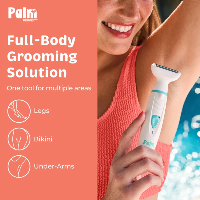 PalmPerfect Rechargeable Shaver for Women – Waterproof Electric Razor with Built-in LED Light – Includes Space-Saving Shower Wall Mount and USB Charging Cable – Safe for All Body Parts