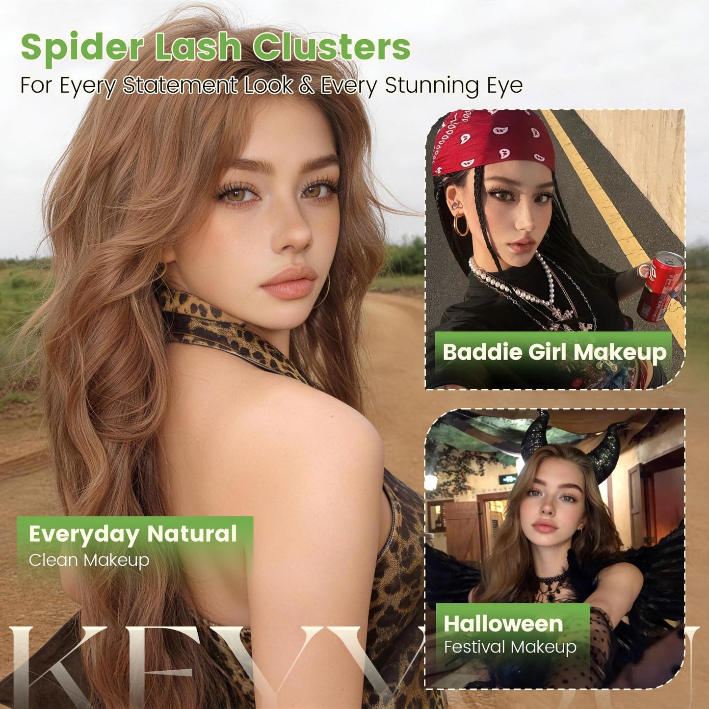 KEYYOU Spider Lash Clusters Breeze Wispy Eyelash Clusters Natural D Curl 8-16mm Clusters Eyelash Extension Invisible Band Spider Lashes for Daily Makeup
