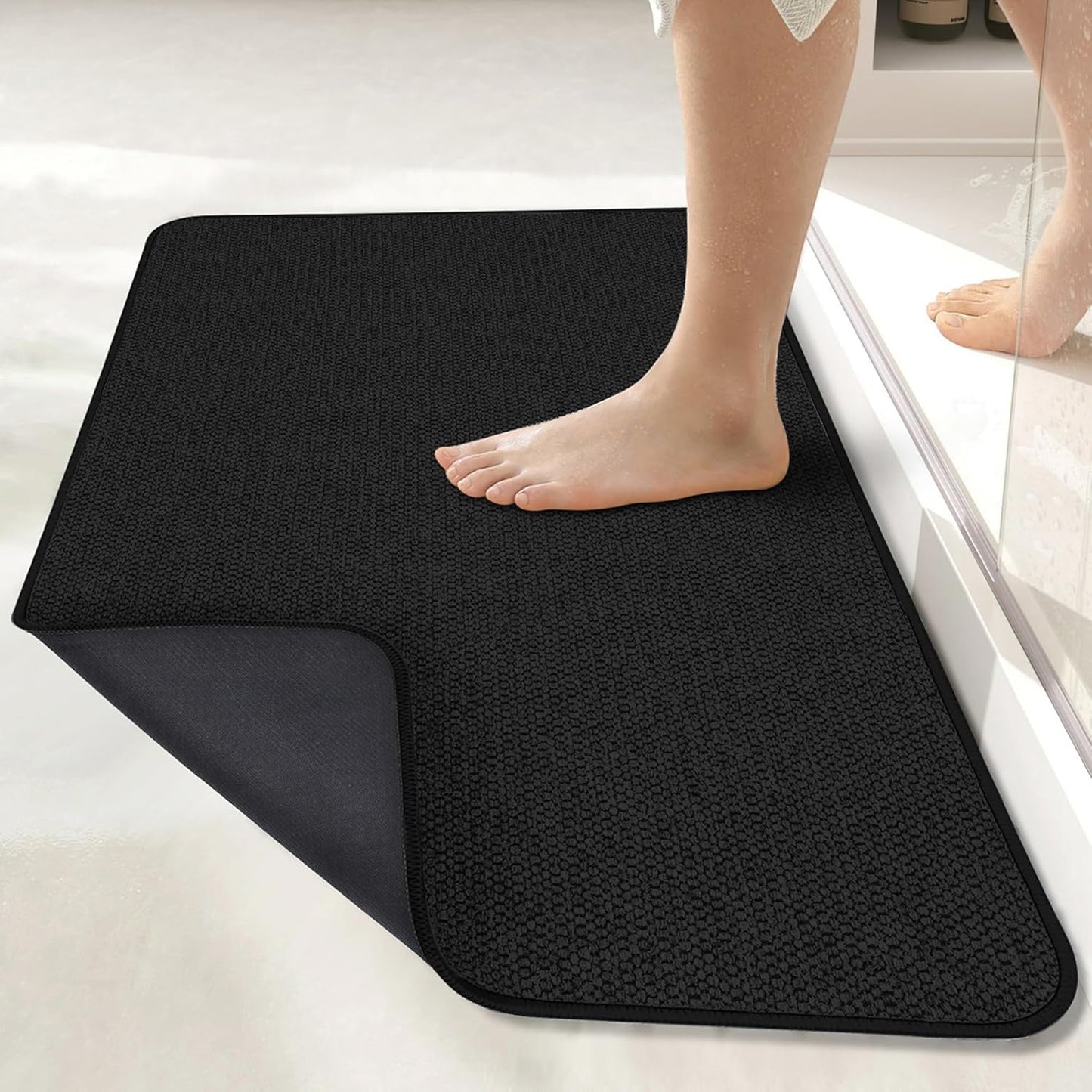Ultra Thin Bath Mat - Non-Slip Rubber Bathroom Rug, Quick Dry & Absorbent | Grey, 1'5"x2'3" (17x27 Inch)