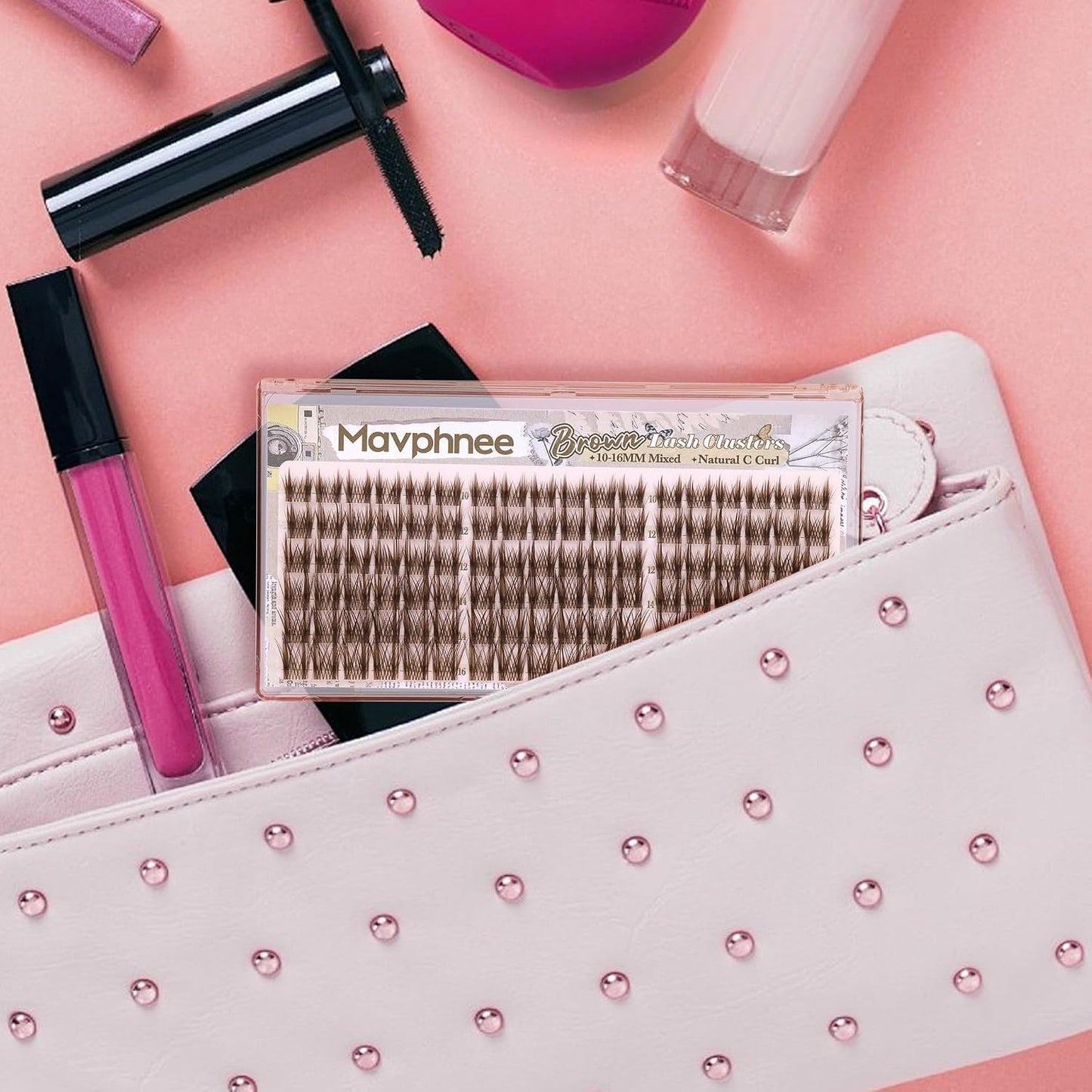 Anime Cluster Lashes - Brown Wispy Eyelash Extensions | C-Curly Spiky Manga DIY Pack (108 Pcs, 10-16MM)