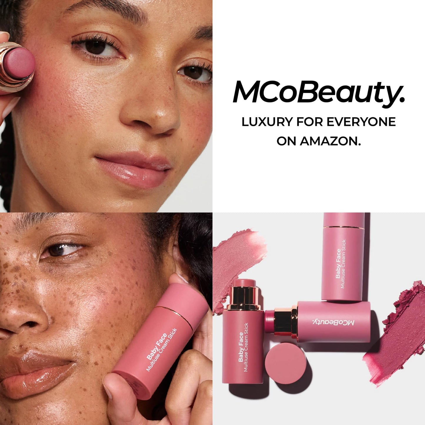 Baby Face Cream Blush Stick - Lucy - Deep Rose Multiuse Buildable Lip and Cheek Color Balm for a Radiant Dewy Glow - Face Makeup with Jojoba Seed Oil Coconut Oil - Vegan & Cruelty Free