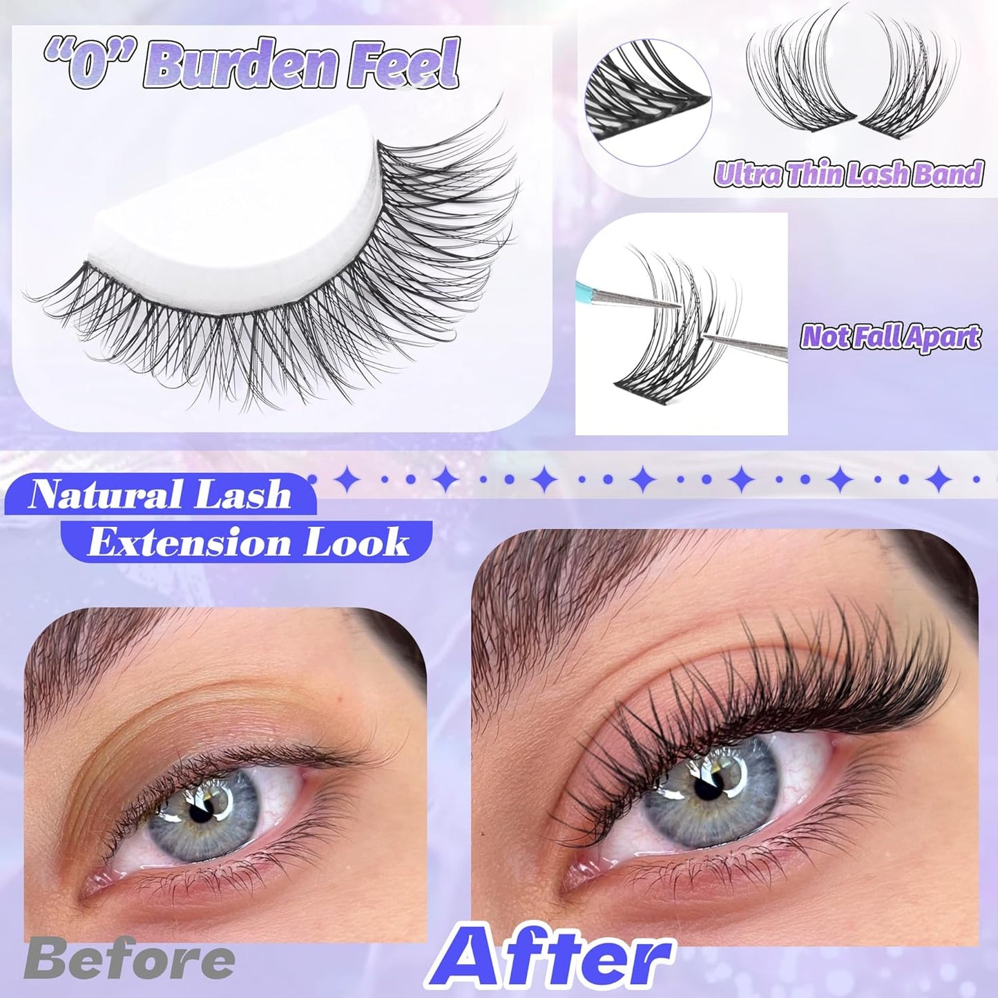 Natural Lash Clusters - Wispy Eyelash Extensions 168pcs | 8-16mm C-Curl, Soft Thin Band for a Natural Look