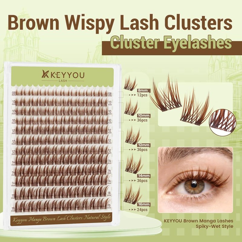 Brown Lash Clusters - Manga Cluster Eyelash Extensions | 8-16mm Spiky Individual Lashes for DIY Application