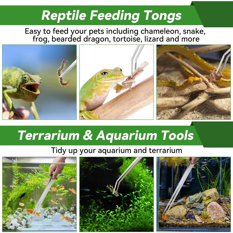 Long Tweezers for Aquarium 15 inch - 2 Pcs Stainless Steel Reptile Feeding Tongs, Curved and Straight Design with No Slip Tips,Terrarium Aquascape Tools Snake Bearded Dragon Tank Accessories