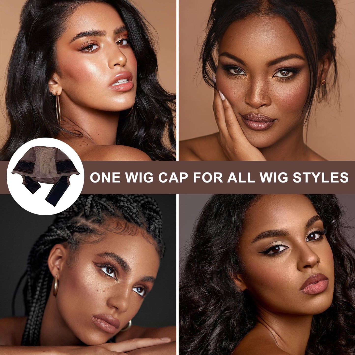 VITASHYNX 2 Pcs Wig Grip Cap for Women, Wig Cap with Grip Band Adjustable Make Your Wigs Be Glueless, 4X5 Transparent Lace Non Slip Caps for Lace Front Wigs (Brown)